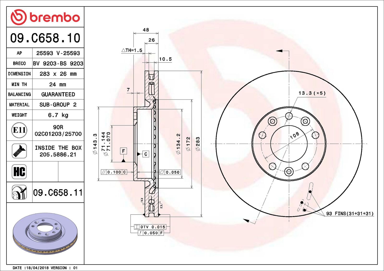 BREMBO 09.C658.11 - Bremsscheibe
