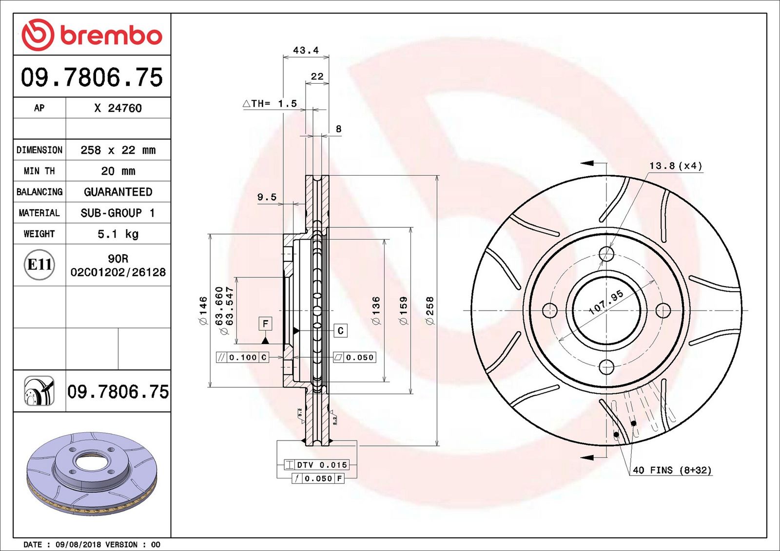 BREMBO 09.7806.75 - Bremsscheibe