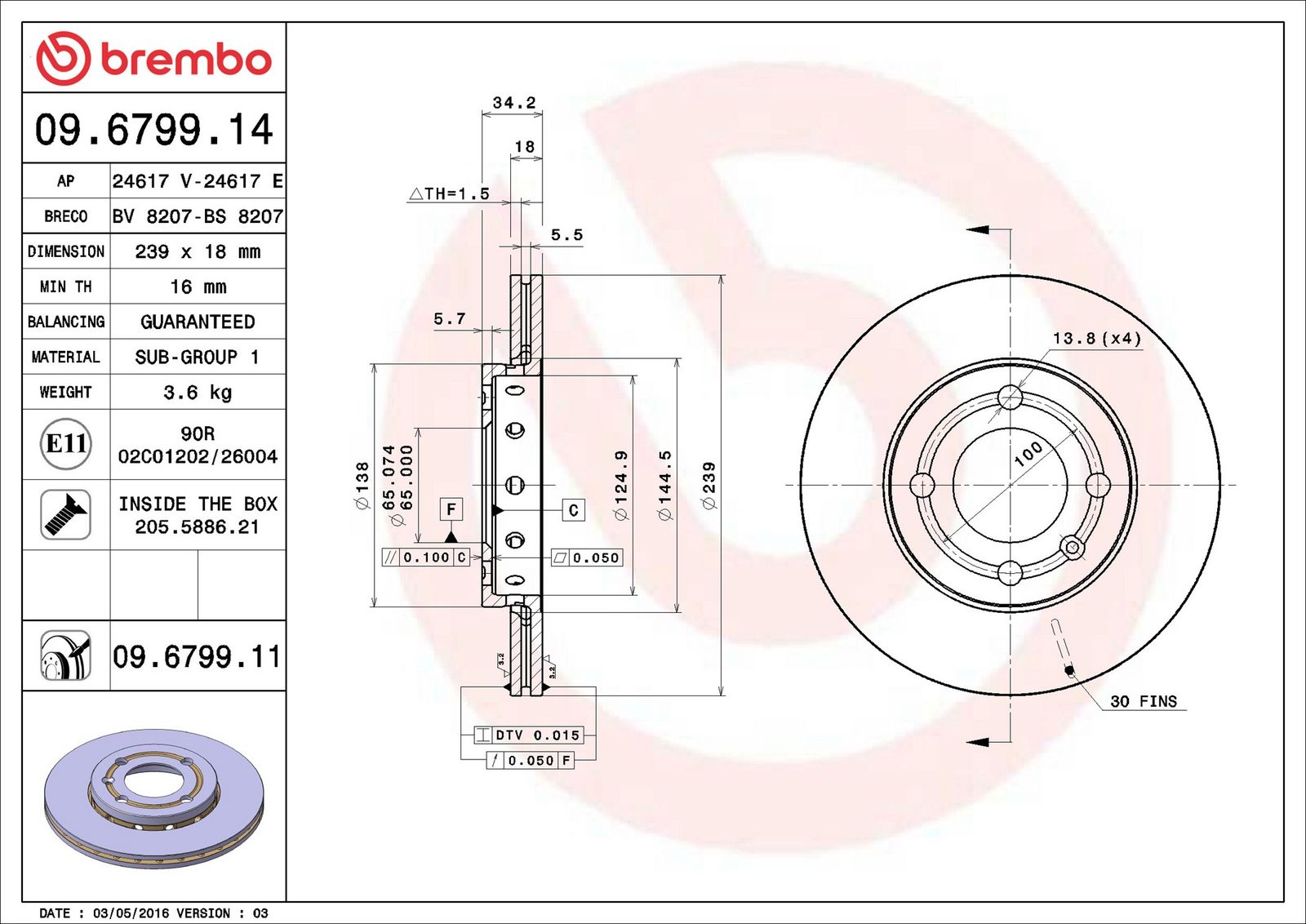 BREMBO 09.6799.11 - Bremsscheibe