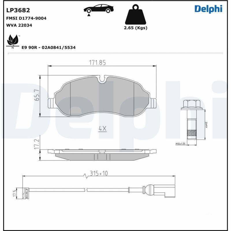 DELPHI LP3682 - Bremsbelagsatz, Scheibenbremse
