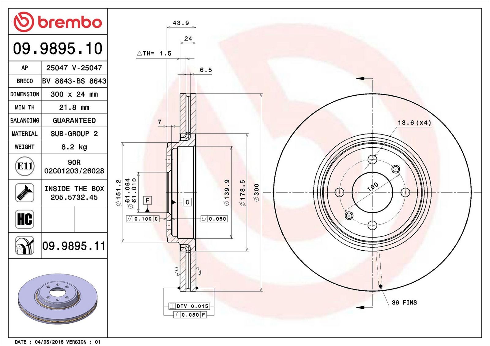 BREMBO 09.9895.11 - Bremsscheibe