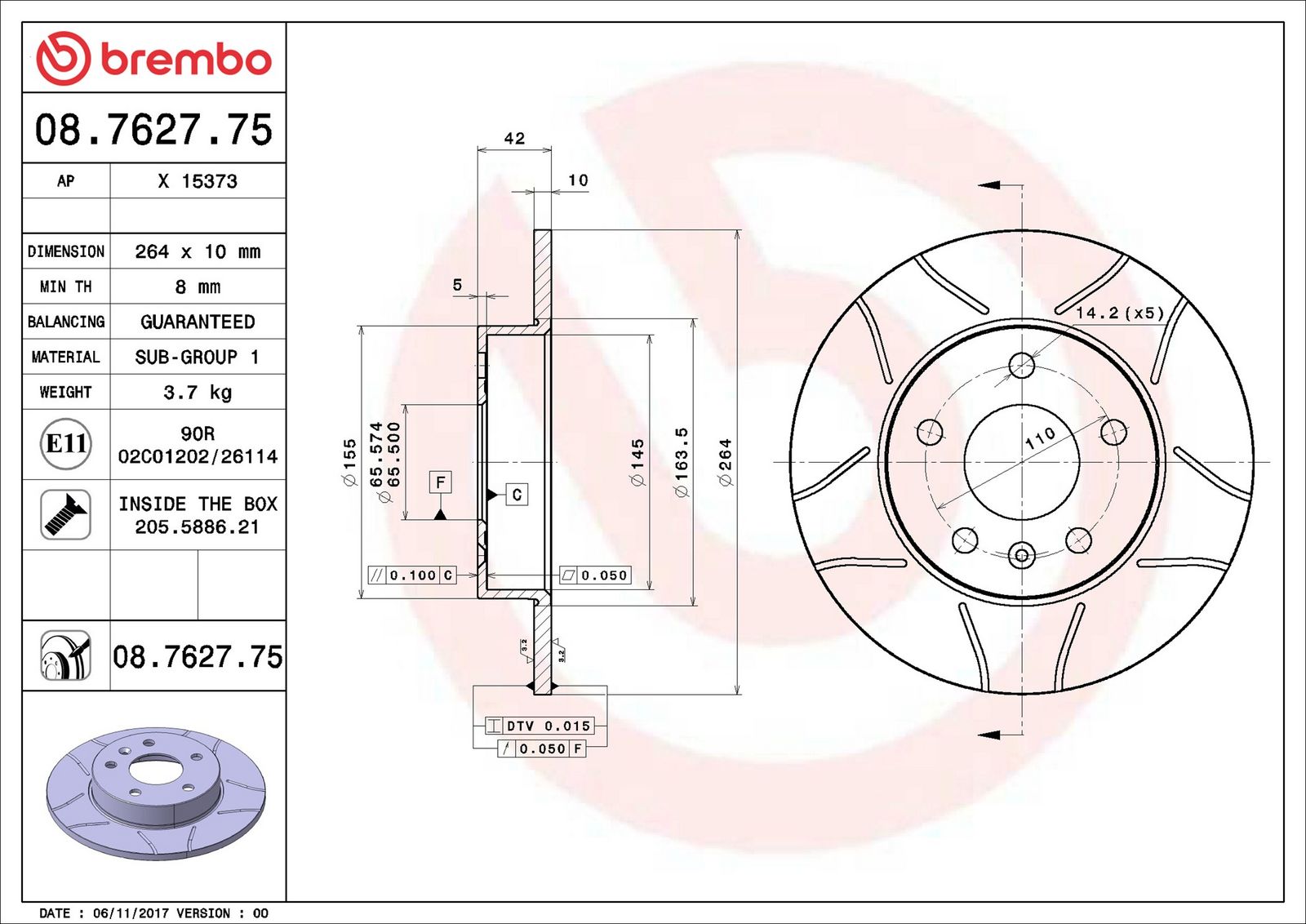 BREMBO 08.7627.75 - Bremsscheibe