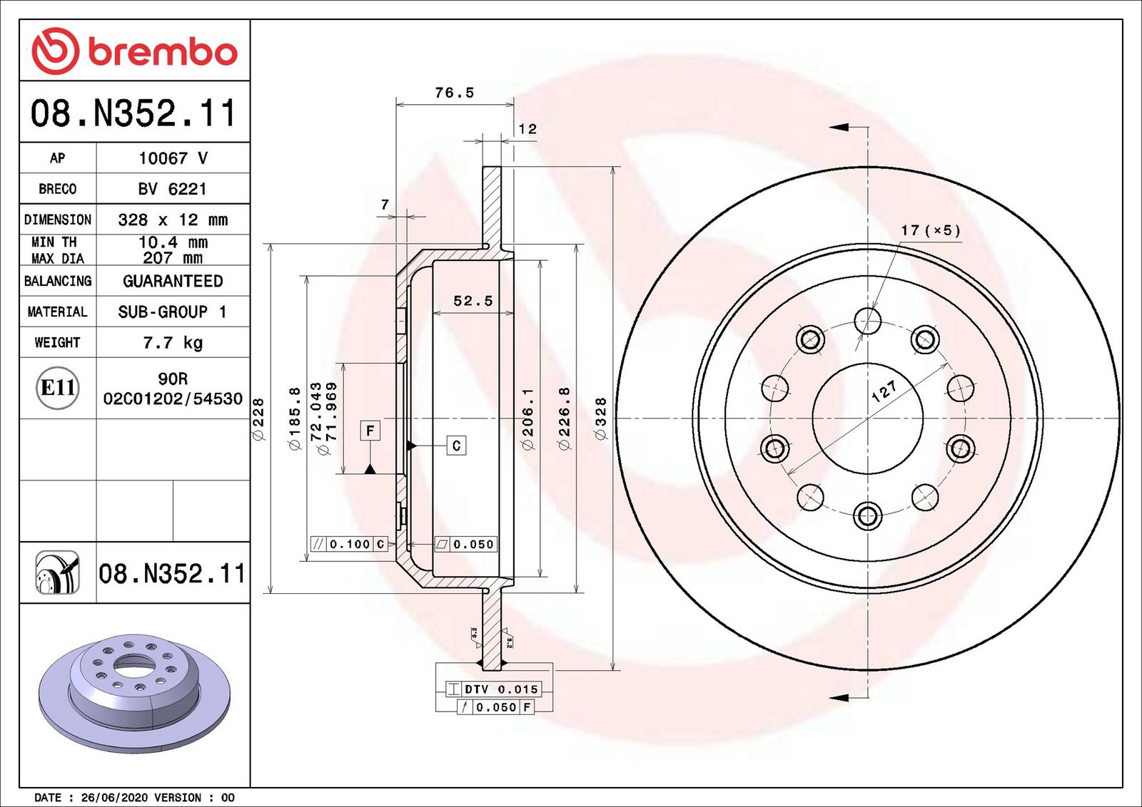 BREMBO 08.N352.11 - Bremsscheibe