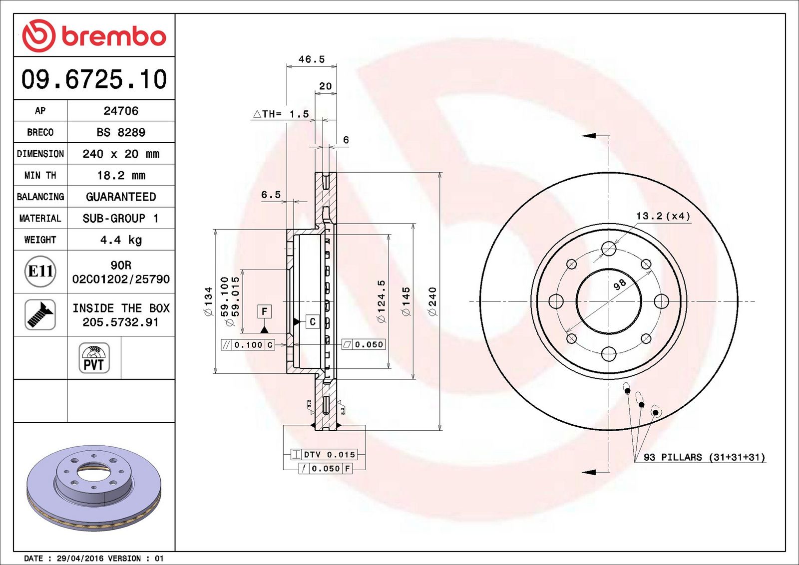 BREMBO 09.6725.10 - Bremsscheibe