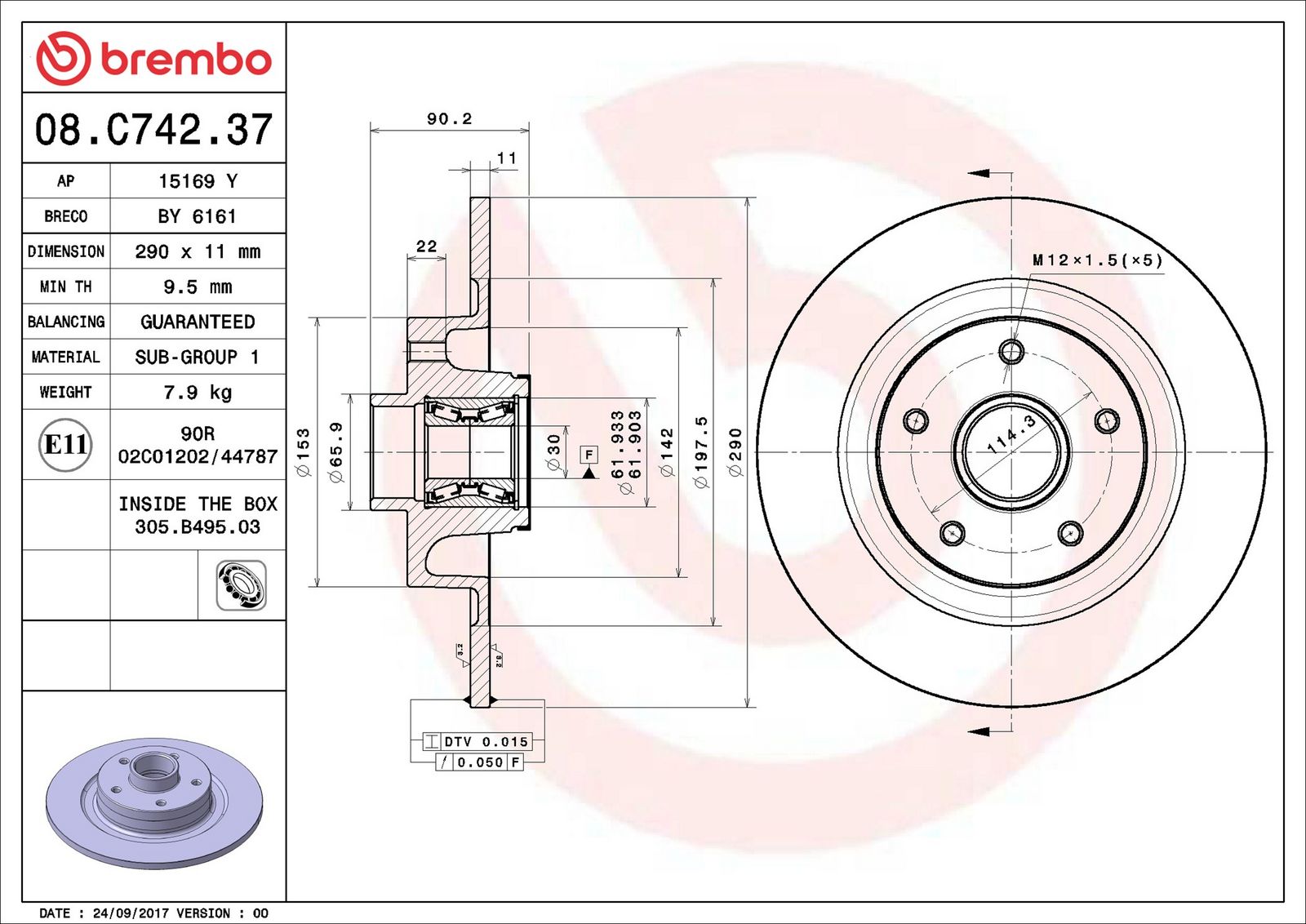 BREMBO 08.C742.37 - Bremsscheibe