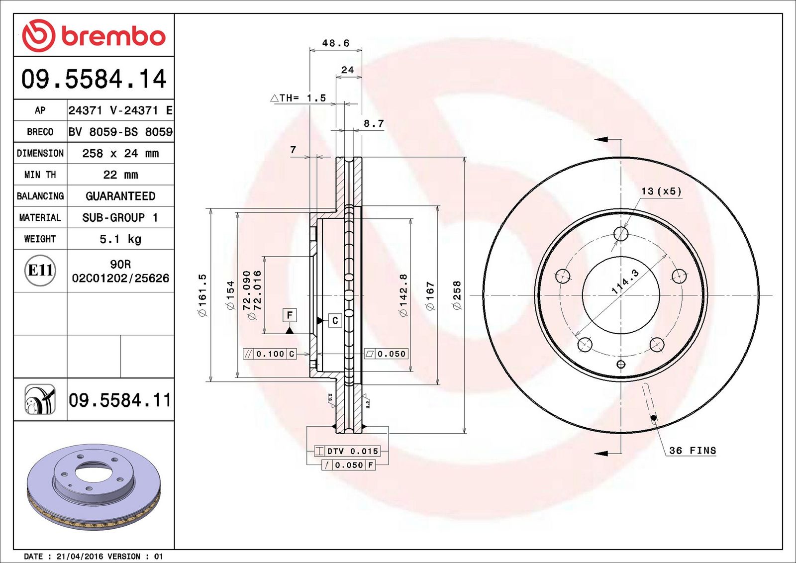 BREMBO 09.5584.11 - Bremsscheibe