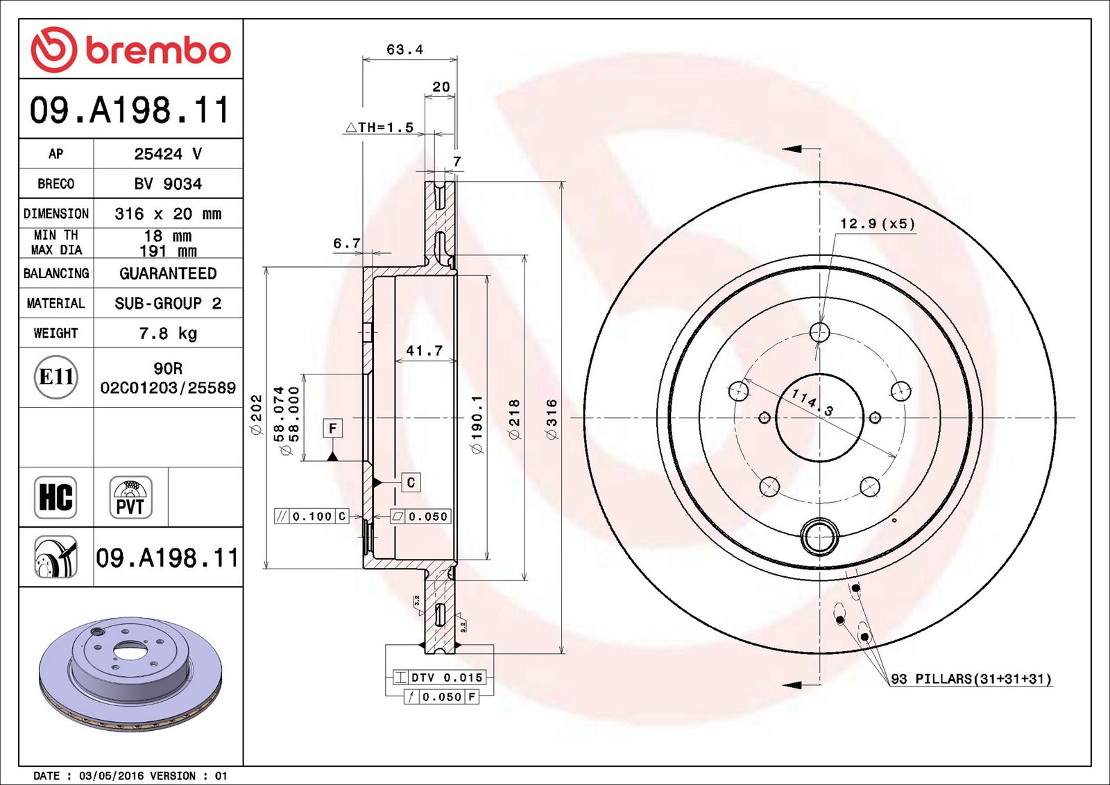 BREMBO 09.A198.11 - Bremsscheibe