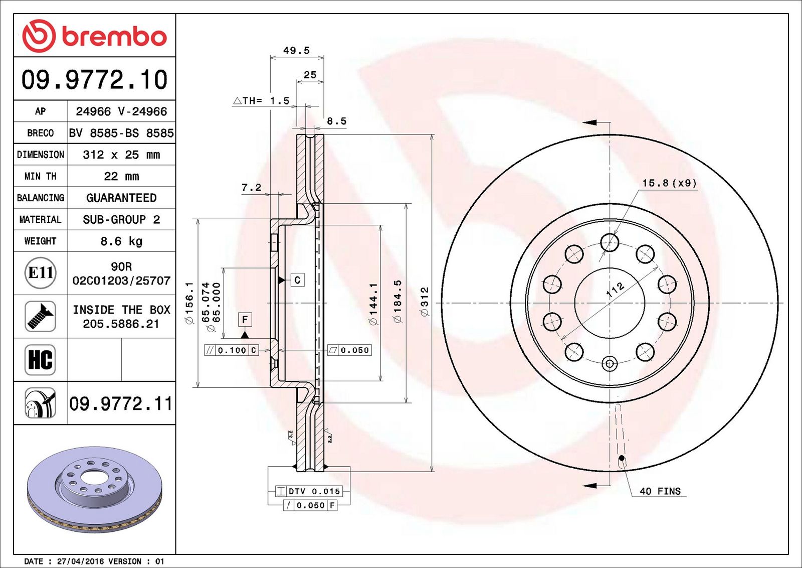 BREMBO 09.9772.11 - Bremsscheibe