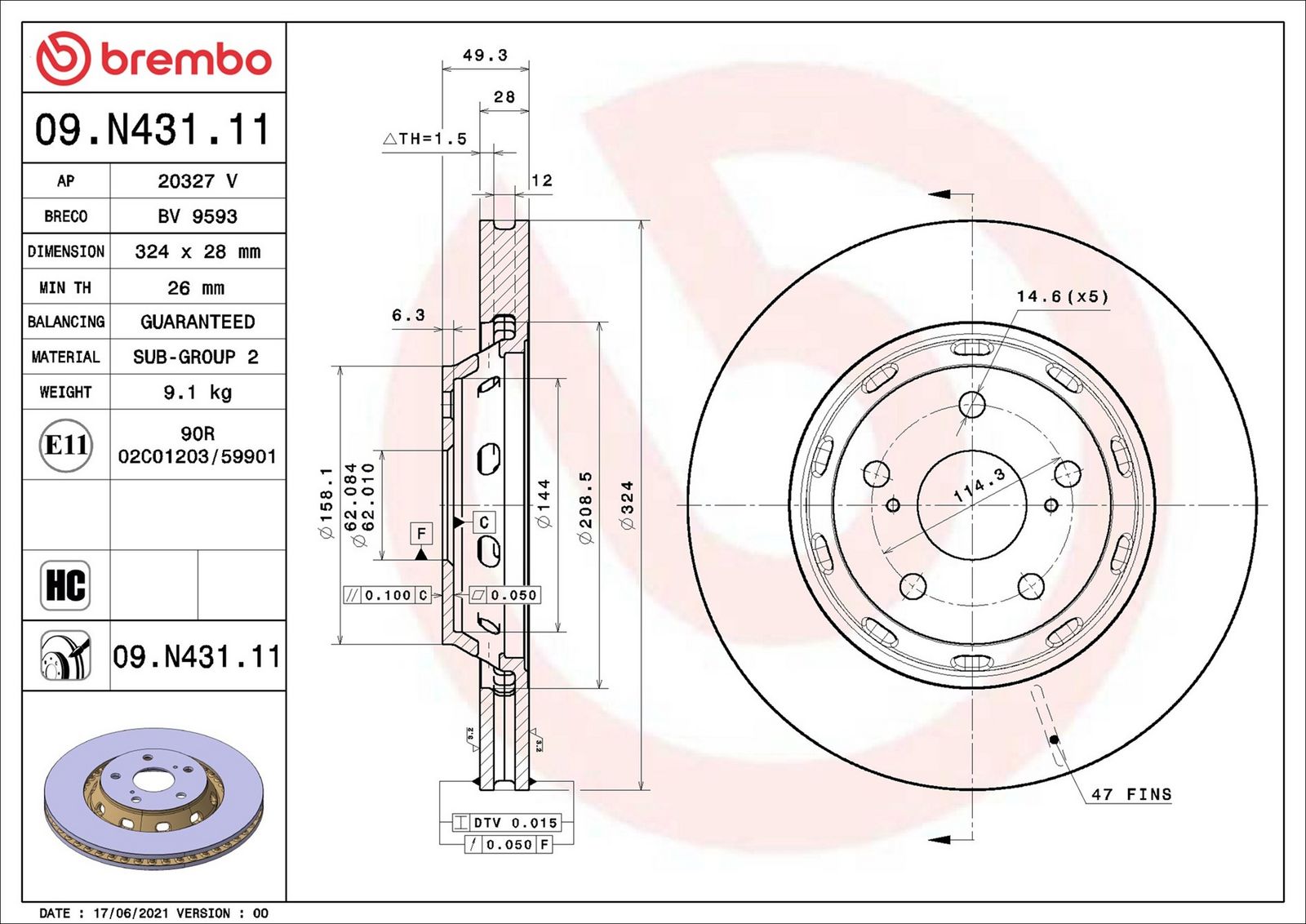 BREMBO 09.N431.11 - Bremsscheibe