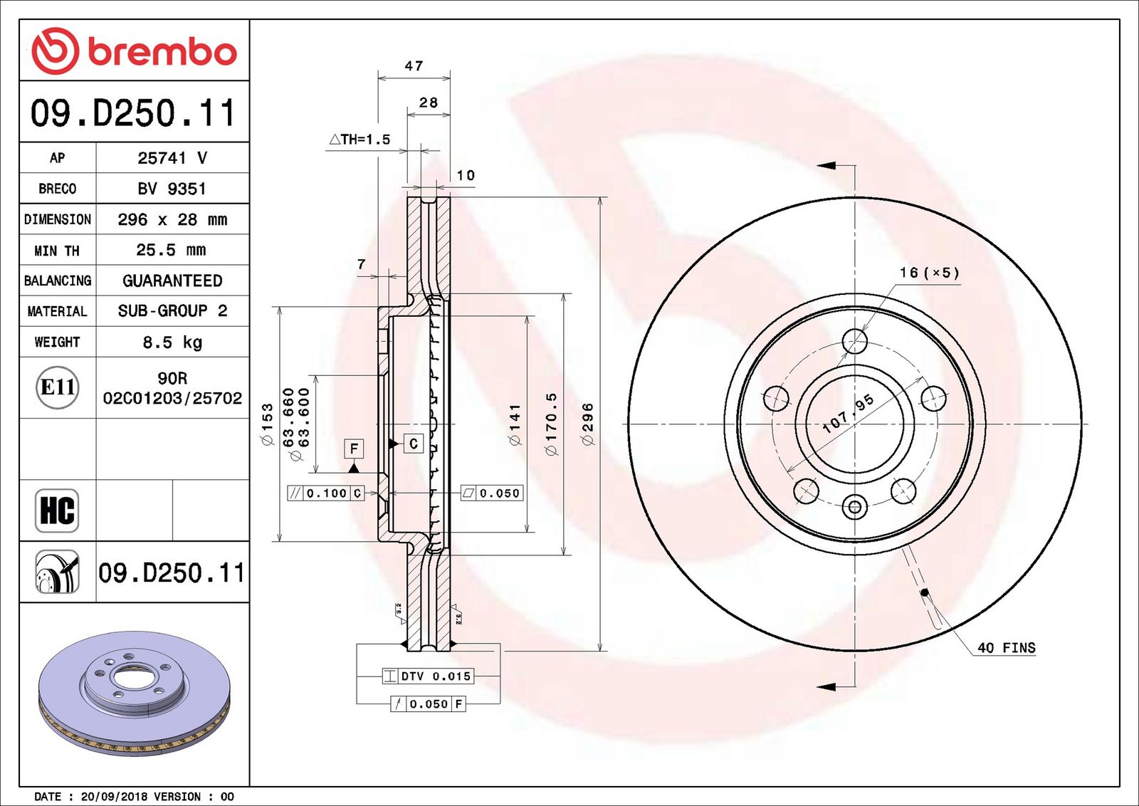 BREMBO 09.D250.11 - Bremsscheibe