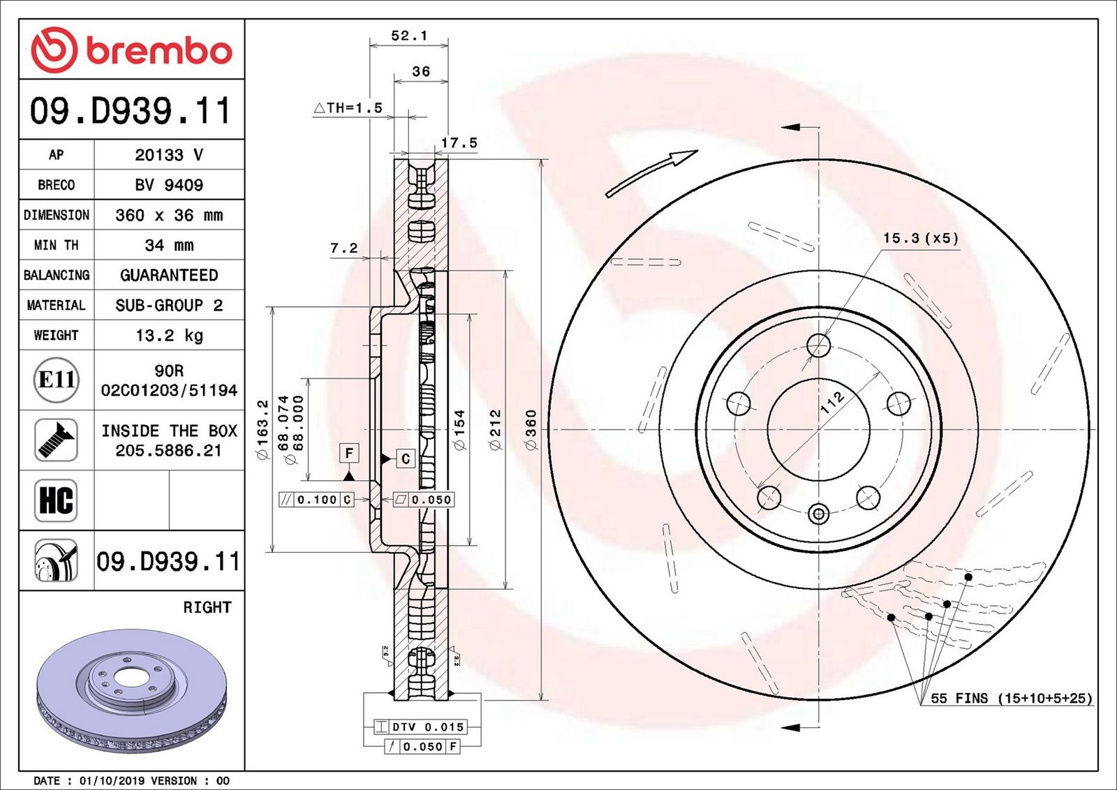 BREMBO 09.D939.11 - Bremsscheibe