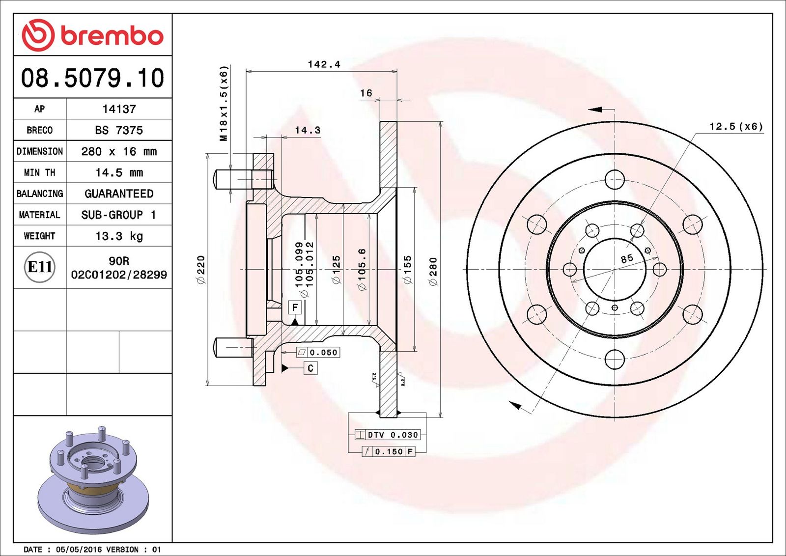 BREMBO 08.5079.10 - Bremsscheibe