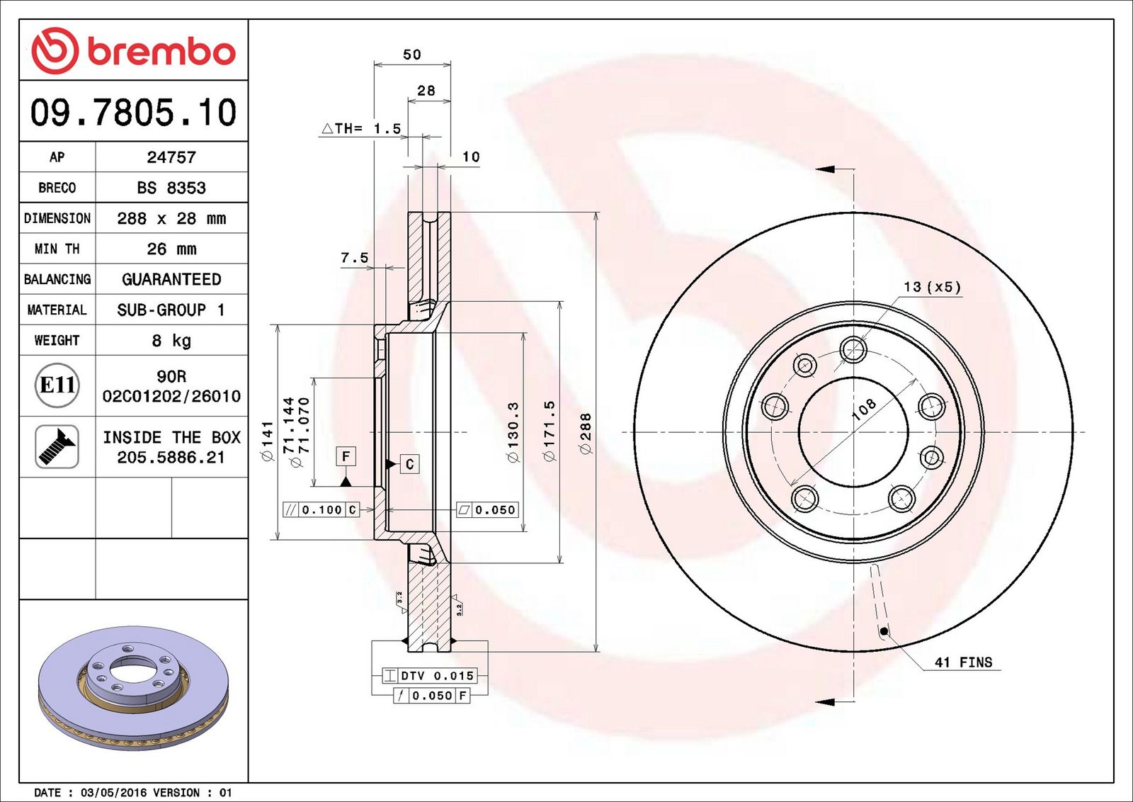 BREMBO 09.7805.10 - Bremsscheibe