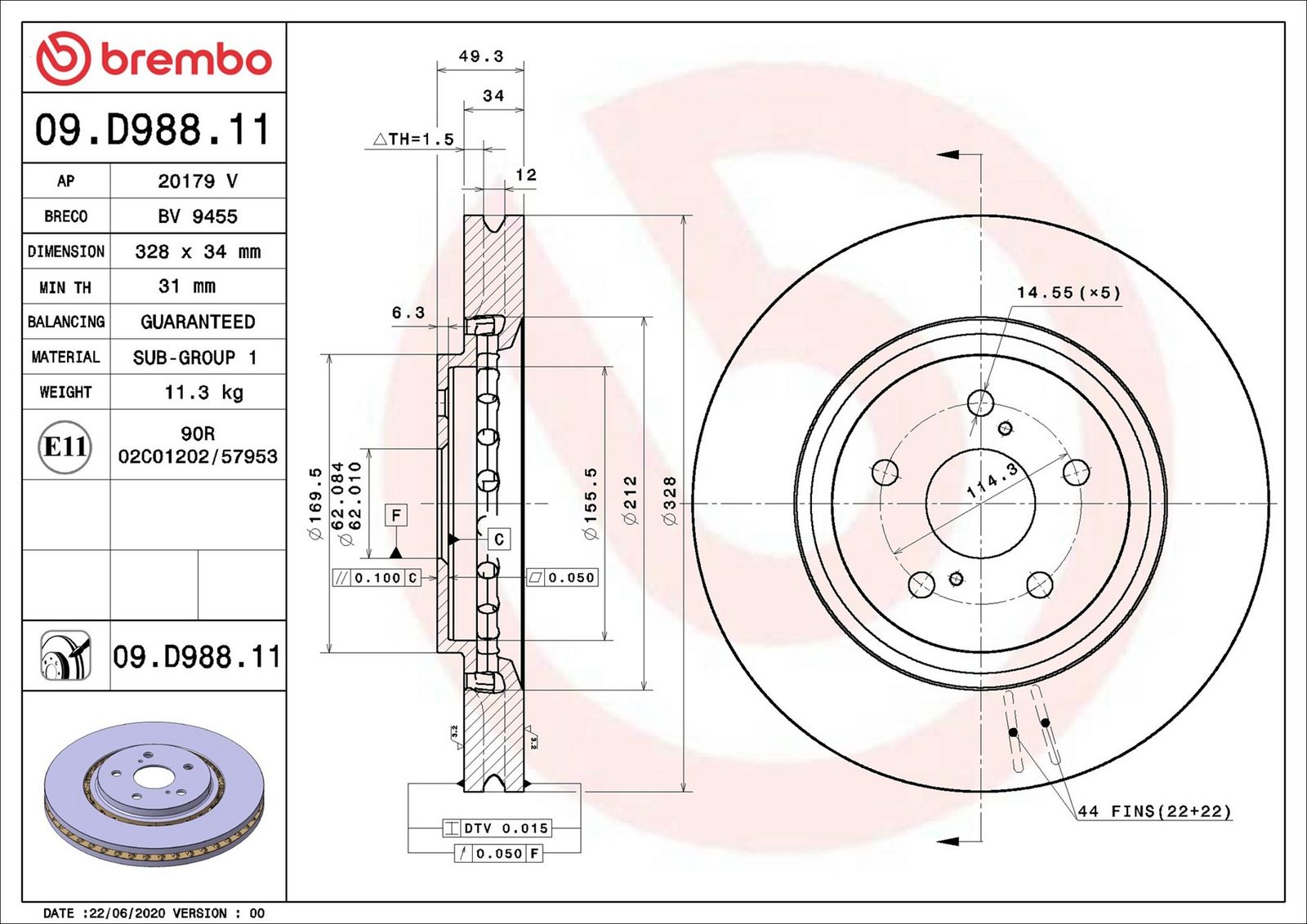 BREMBO 09.D988.11 - Bremsscheibe
