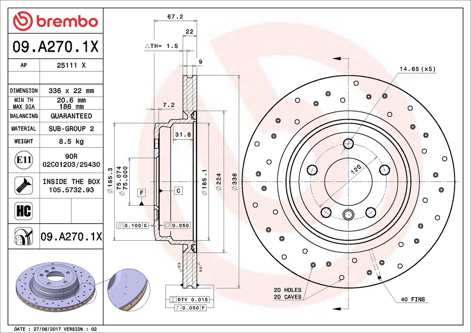 BREMBO 09.A270.1X - Bremsscheibe