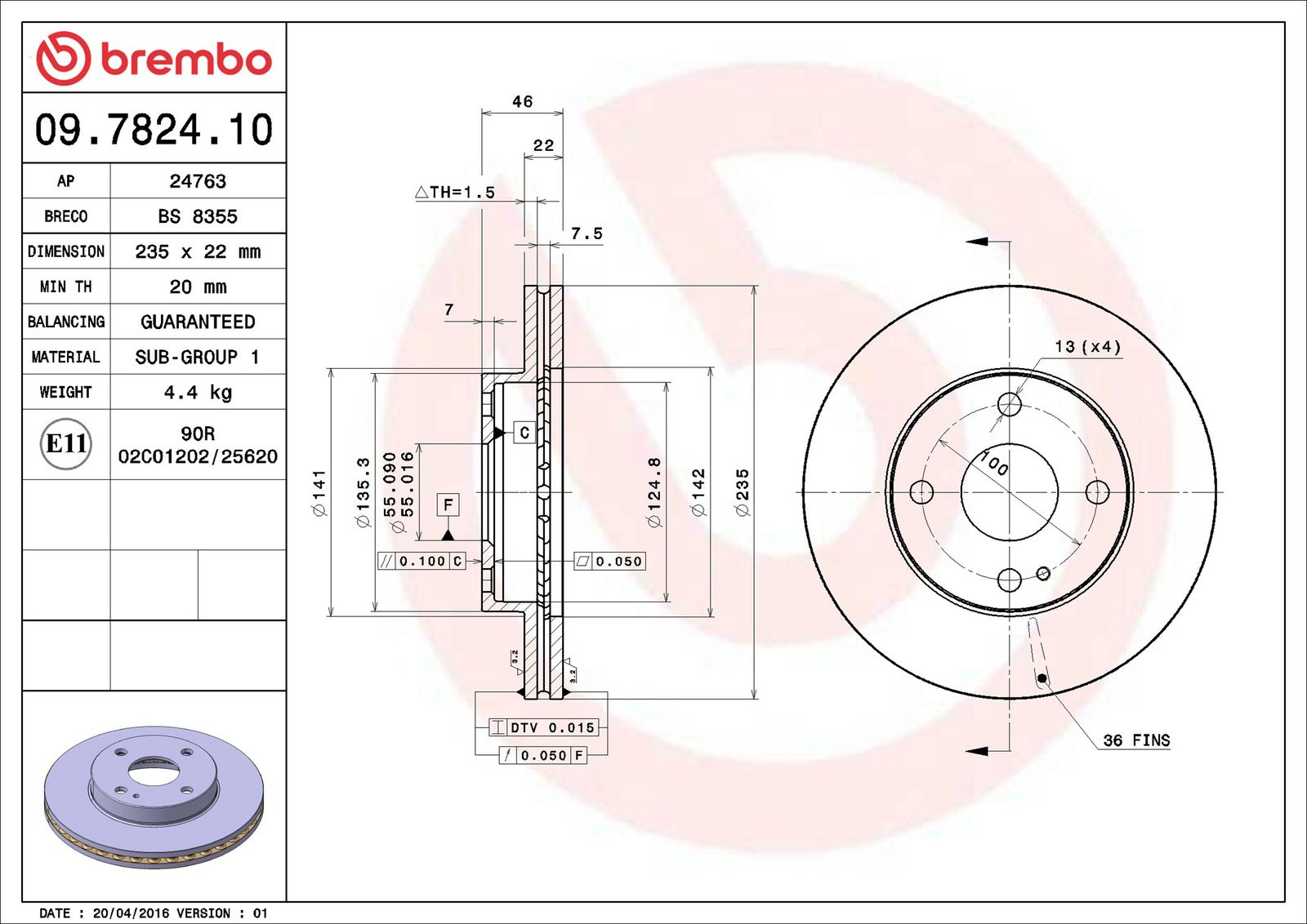 BREMBO 09.7824.10 - Bremsscheibe