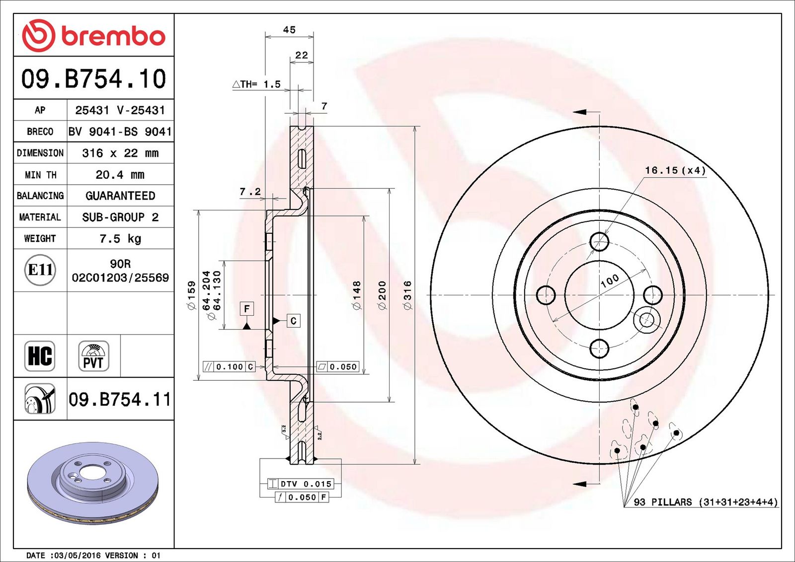BREMBO 09.B754.11 - Bremsscheibe
