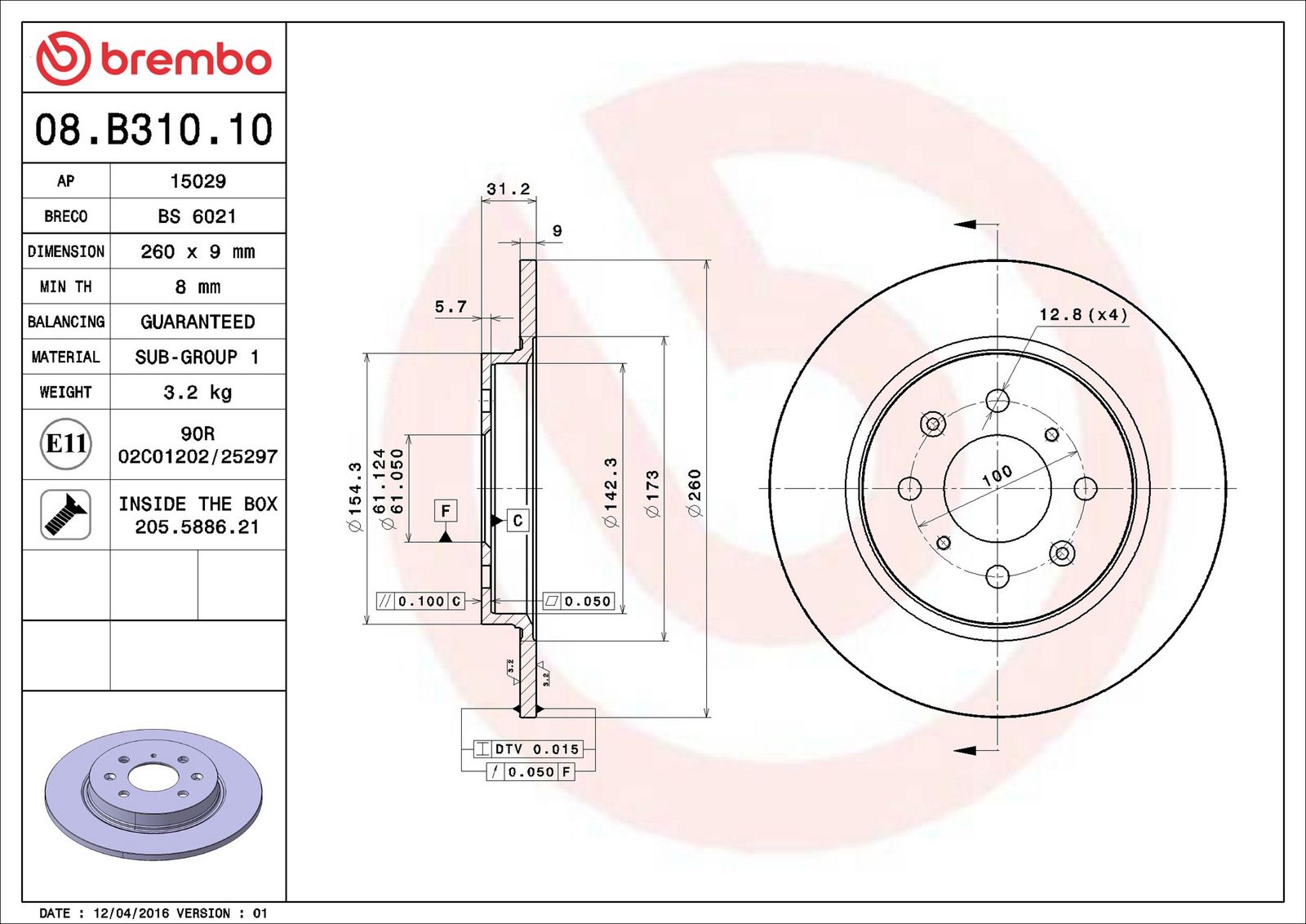 BREMBO 08.B310.10 - Bremsscheibe