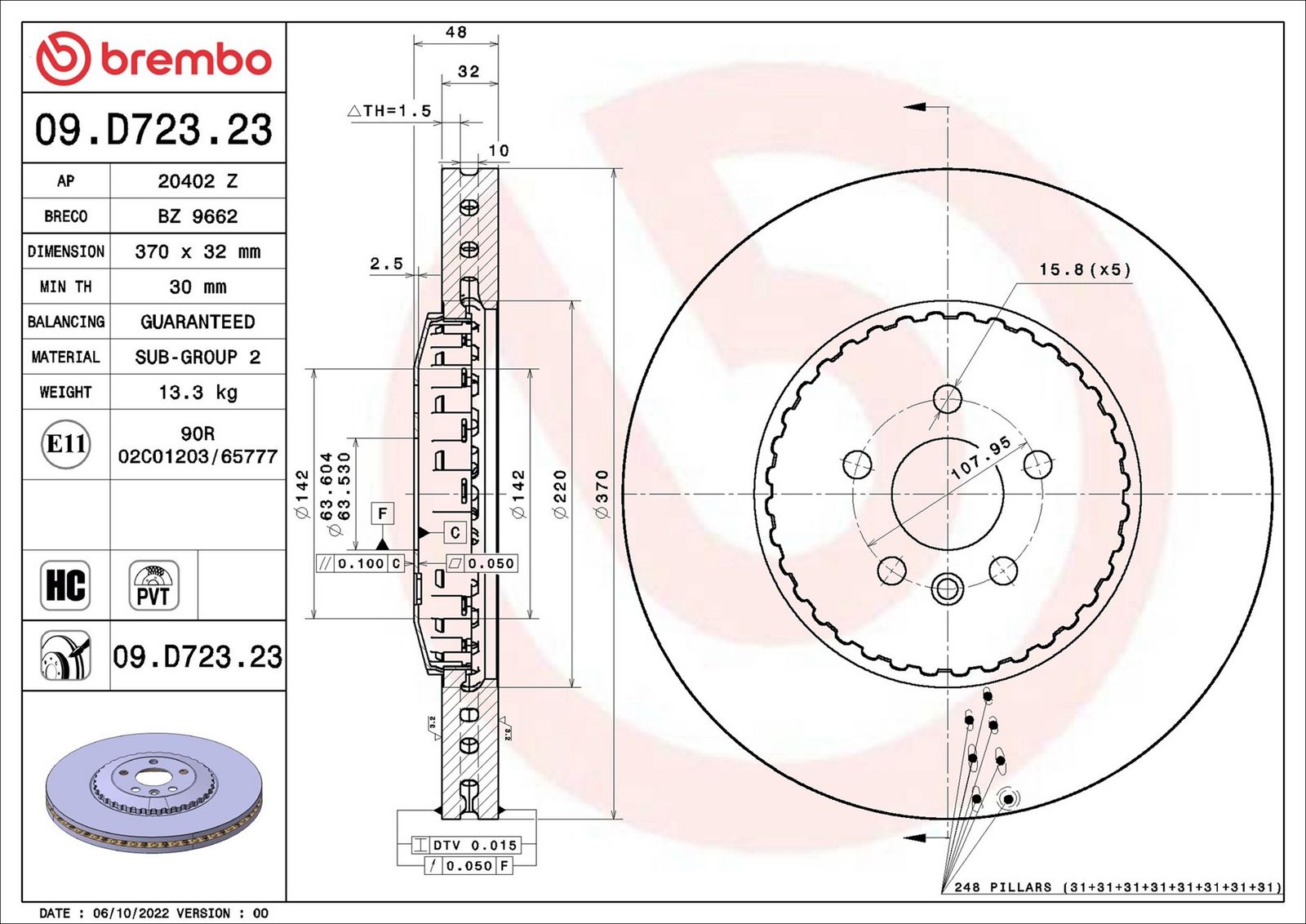 BREMBO 09.D723.23 - Bremsscheibe