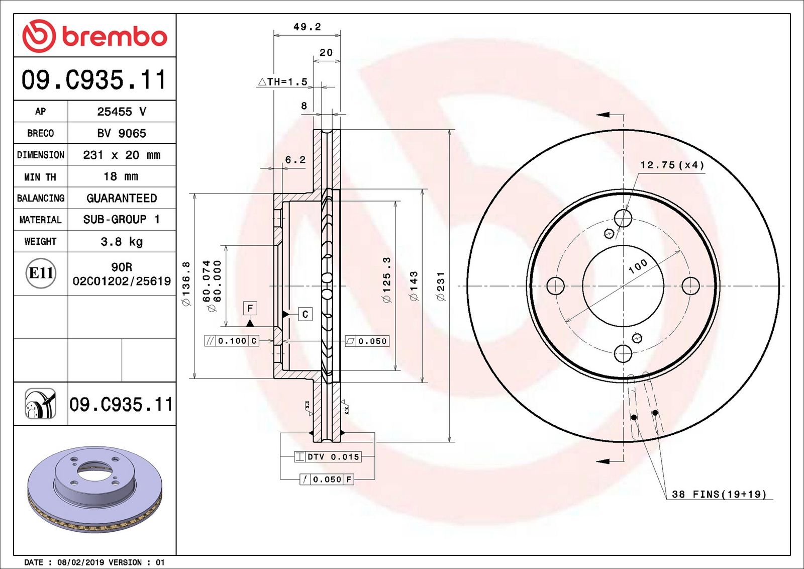 BREMBO 09.C935.11 - Bremsscheibe
