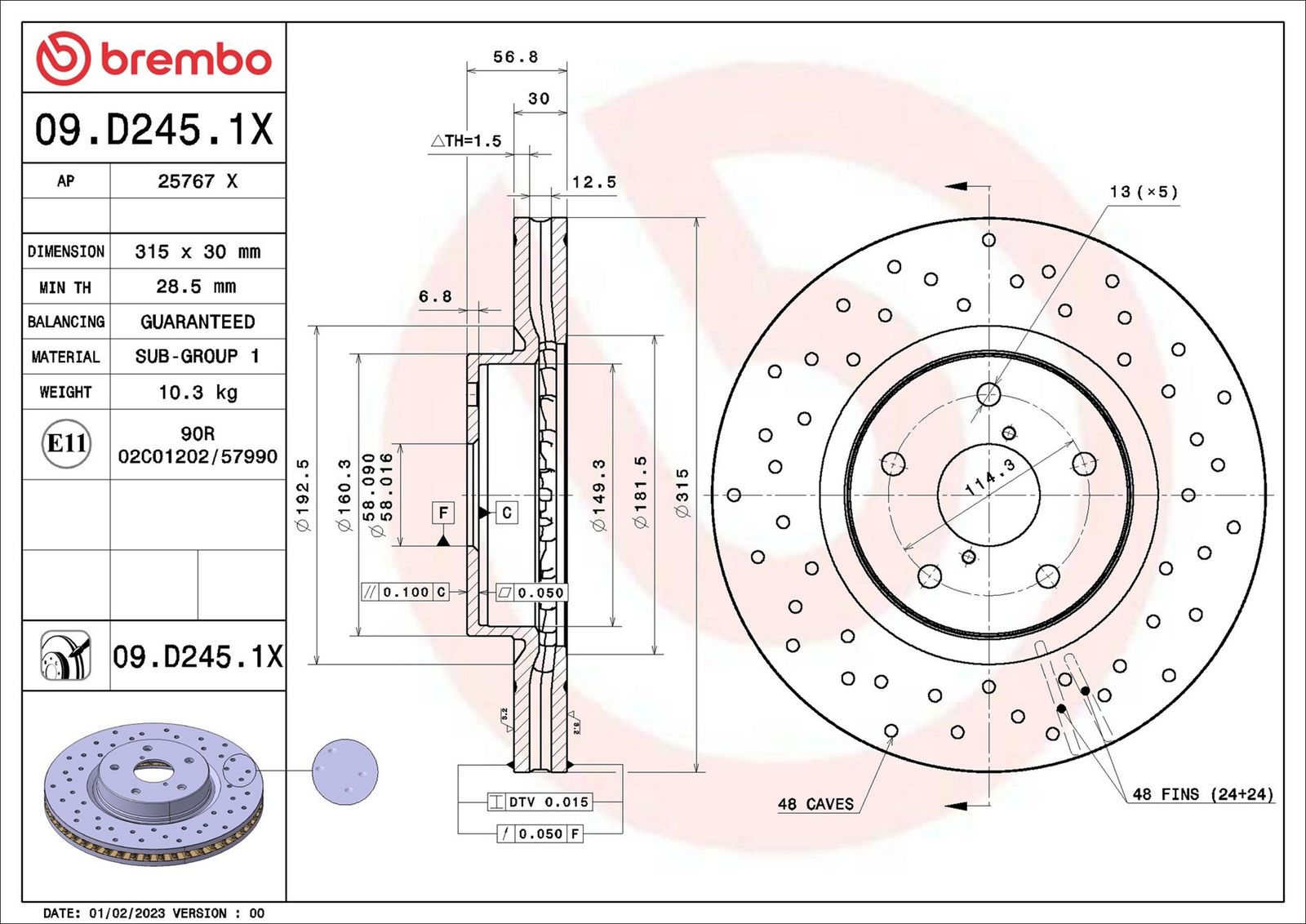 BREMBO 09.D245.1X - Bremsscheibe