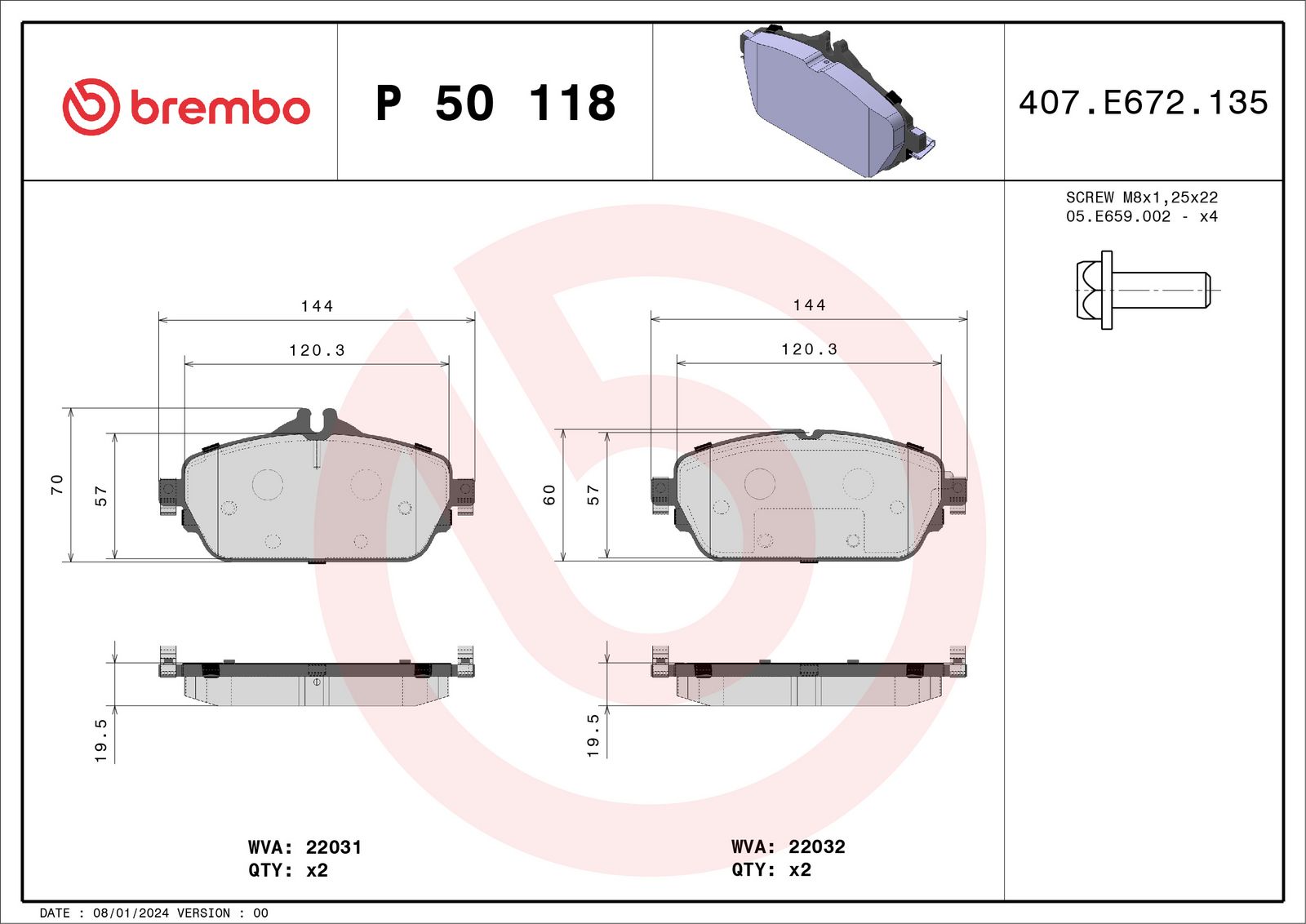 BREMBO P 50 118 - Bremsbelagsatz, Scheibenbremse