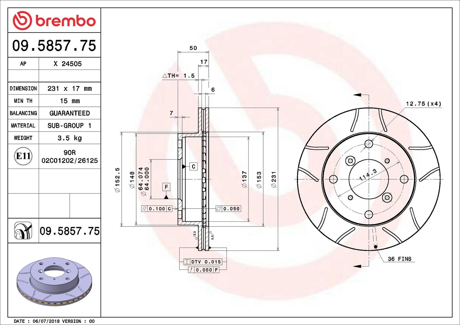 BREMBO 09.5857.75 - Bremsscheibe