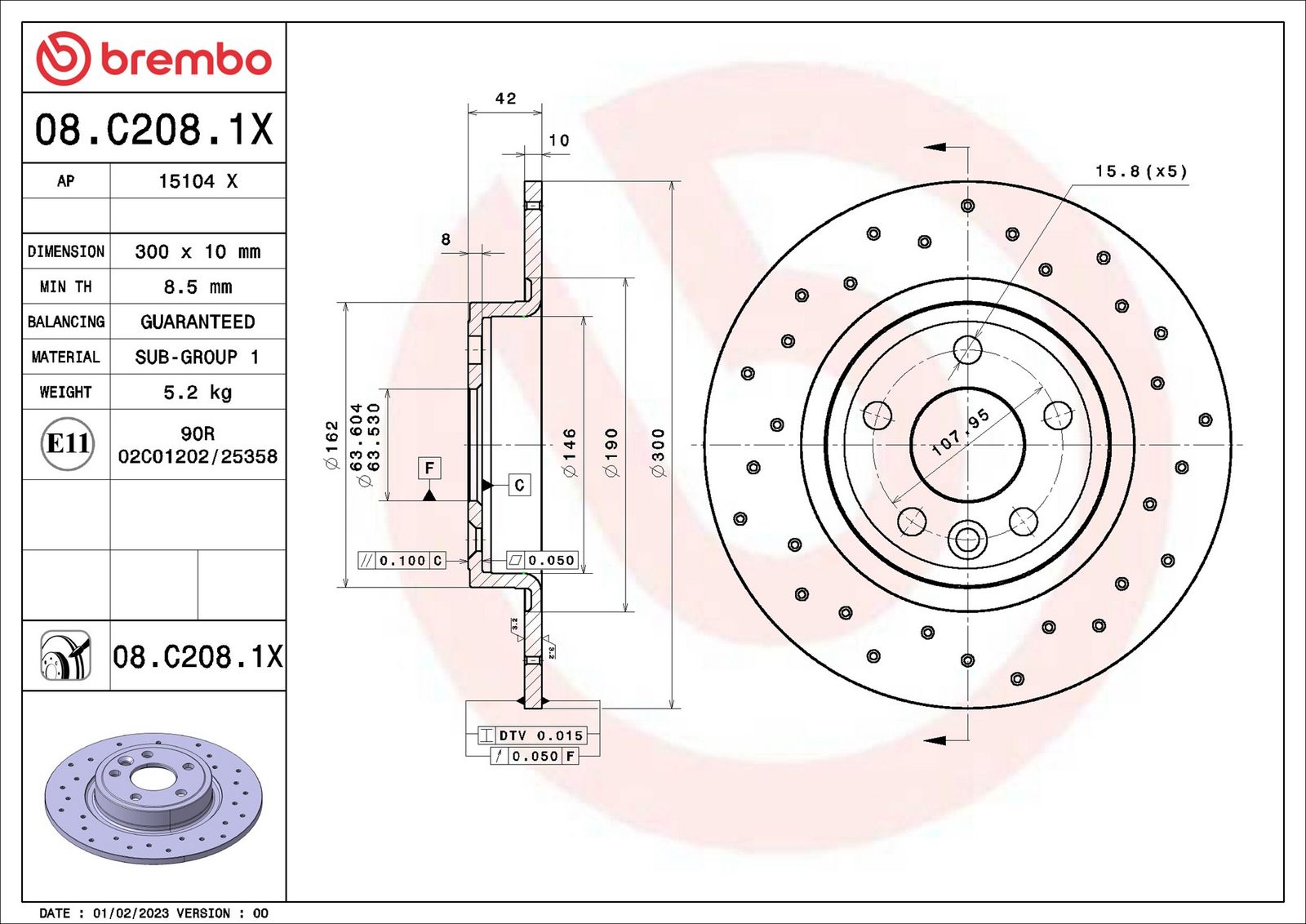 BREMBO 08.C208.1X - Bremsscheibe