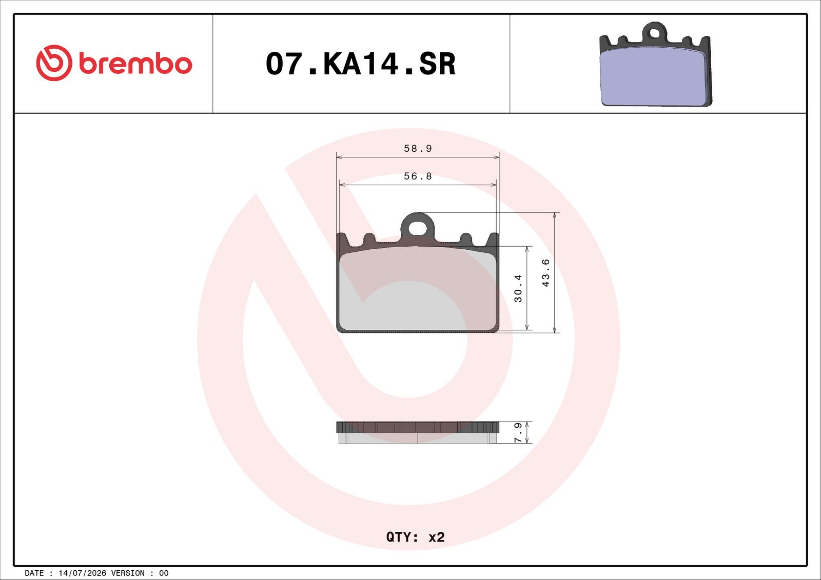 BREMBO 07KA14SR - Bremsbelagsatz, Scheibenbremse