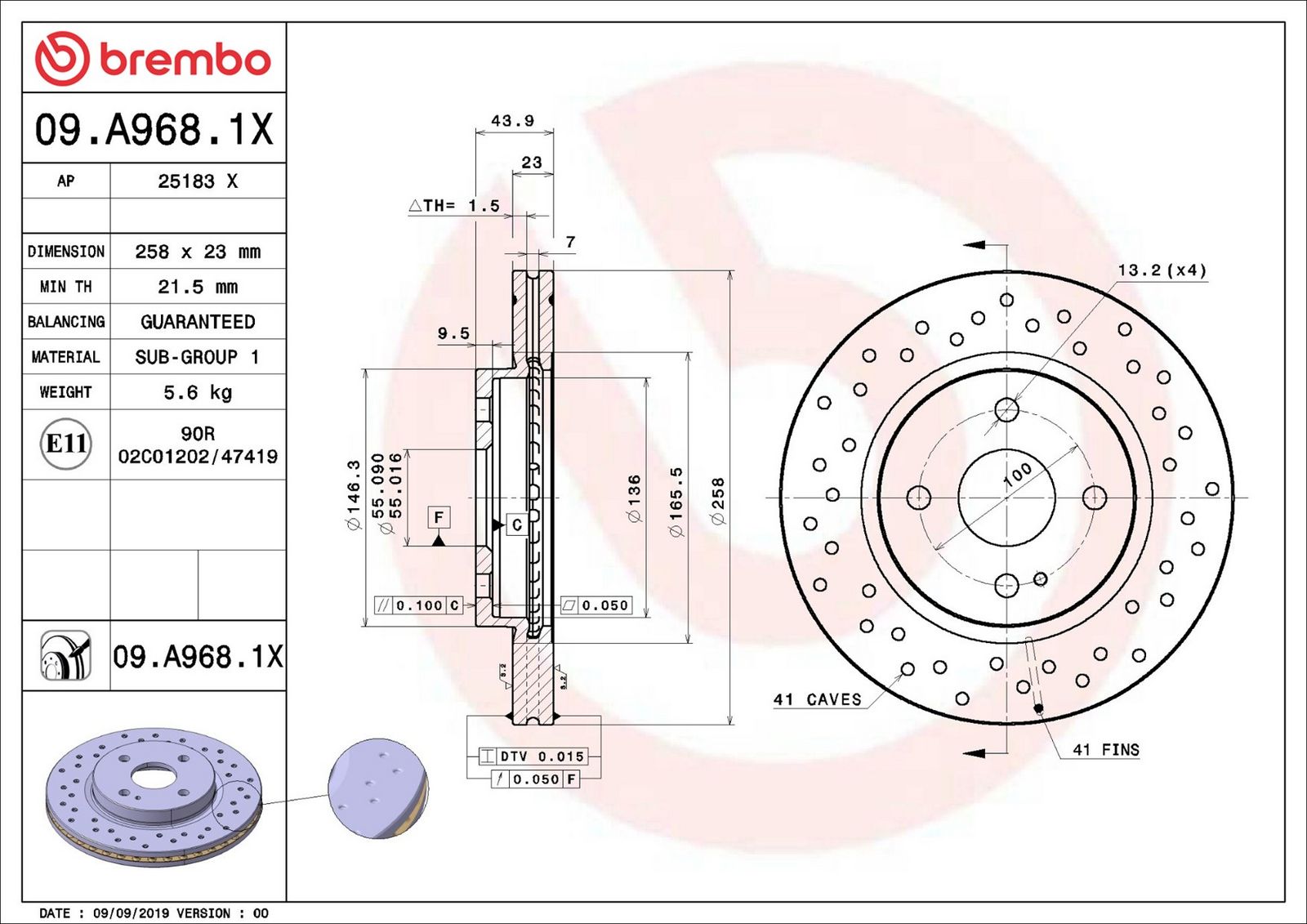 BREMBO 09.A968.1X - Bremsscheibe