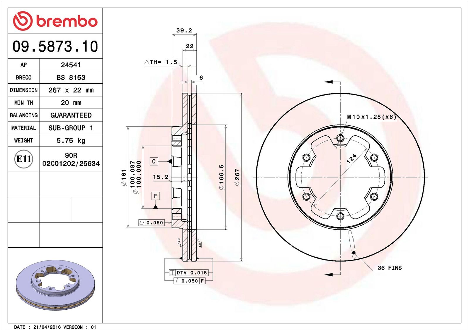 BREMBO 09.5873.10 - Bremsscheibe