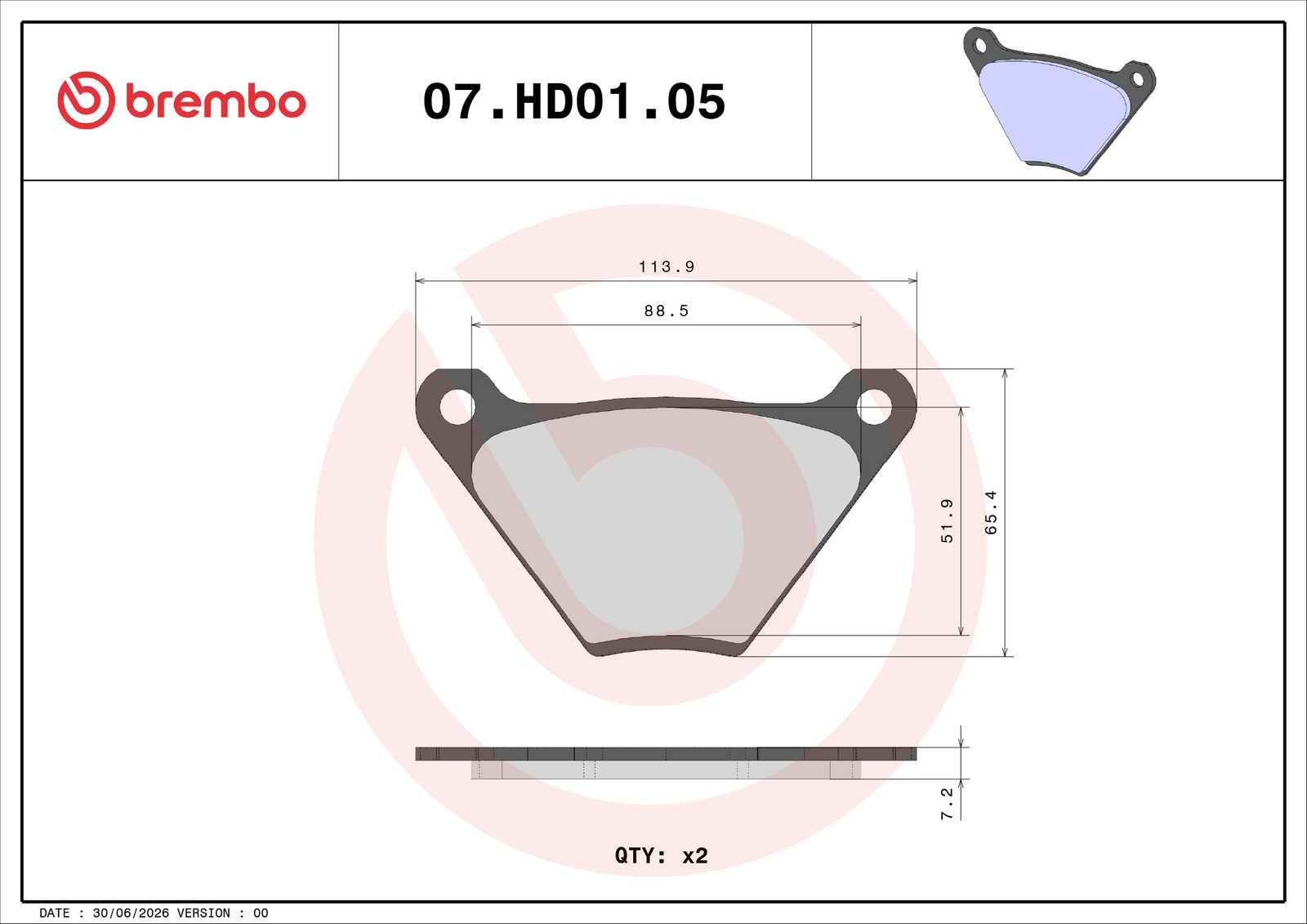 BREMBO 07HD0105 - Bremsbelagsatz, Scheibenbremse