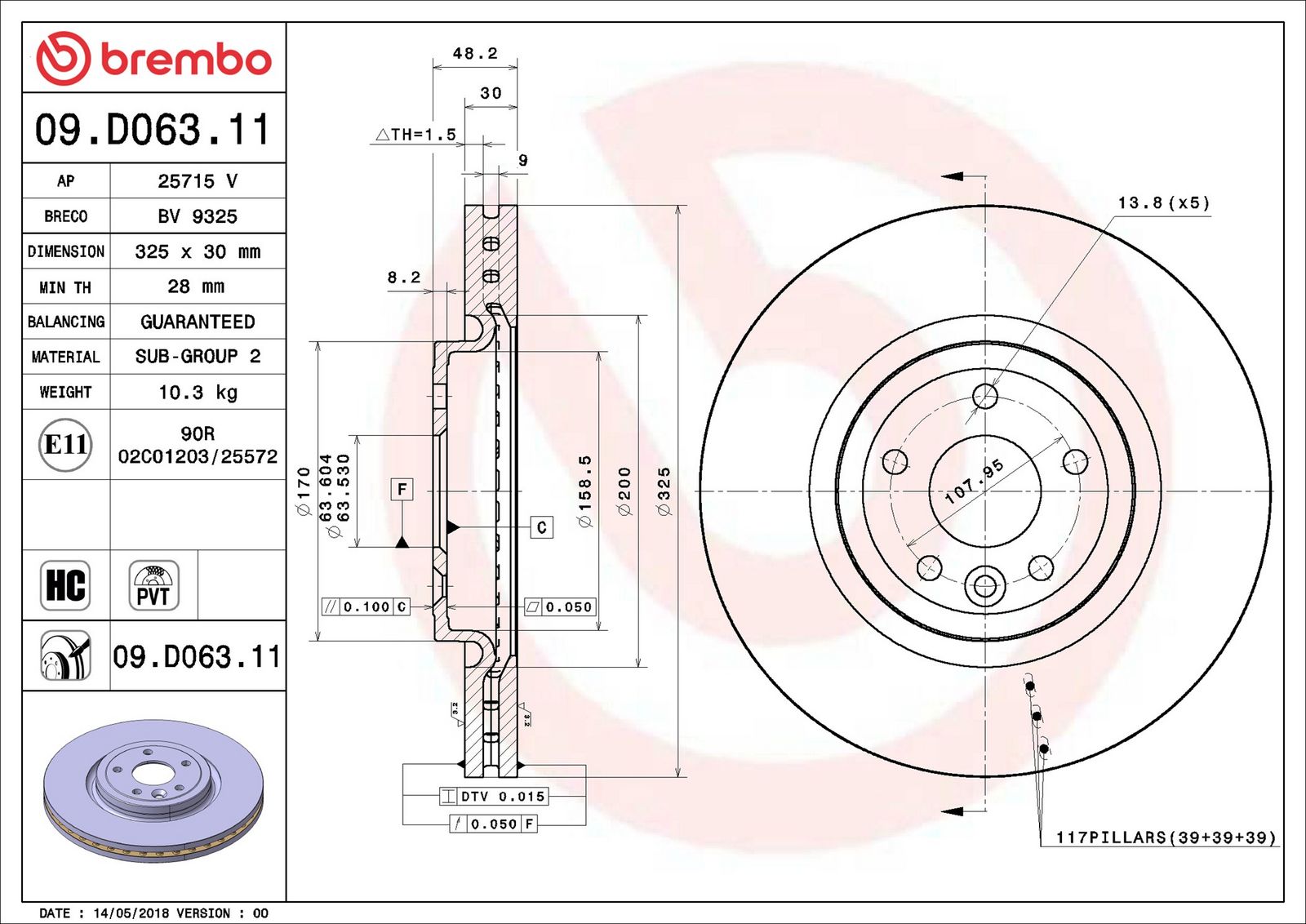 BREMBO 09.D063.11 - Bremsscheibe