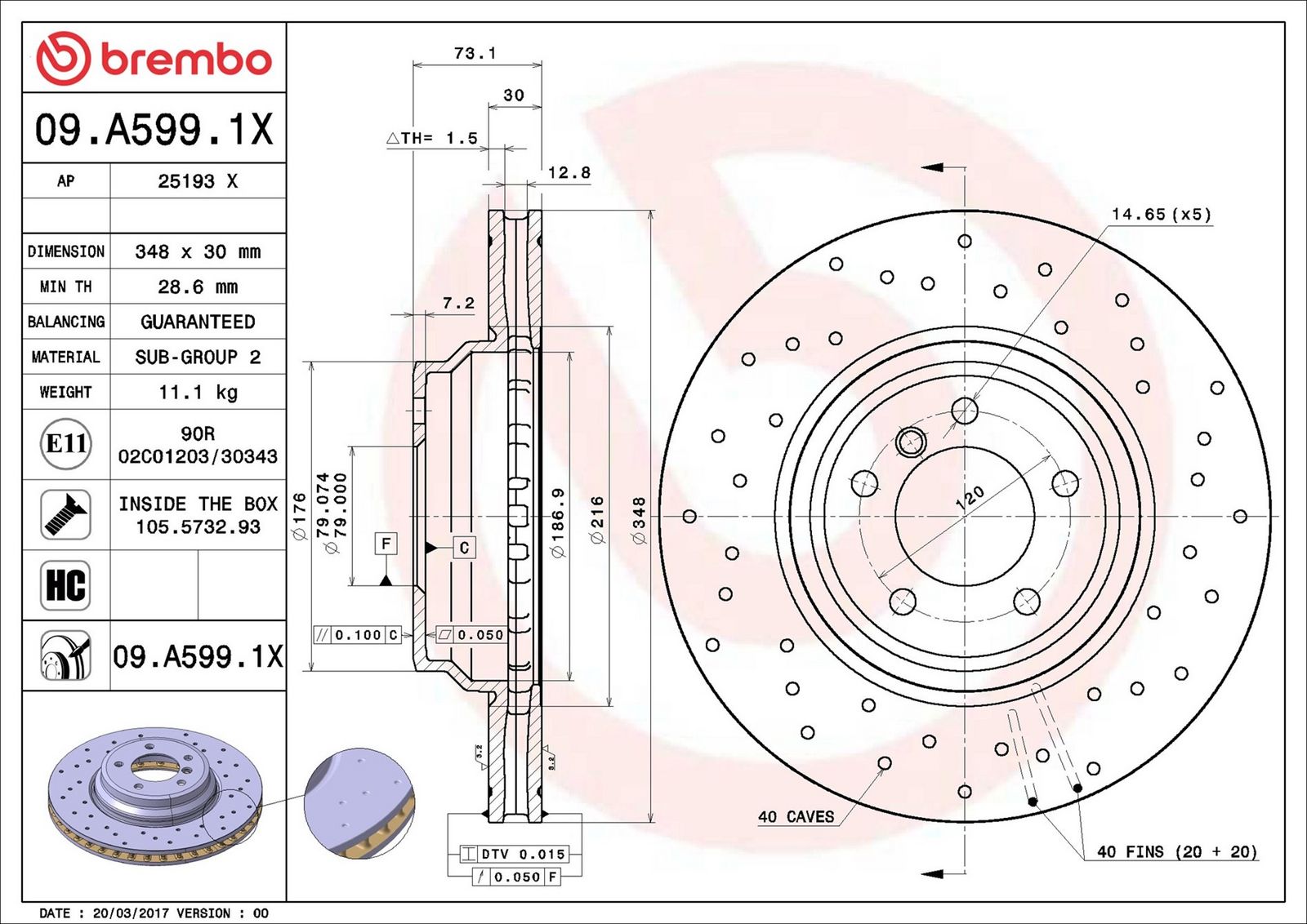 BREMBO 09.A599.1X - Bremsscheibe
