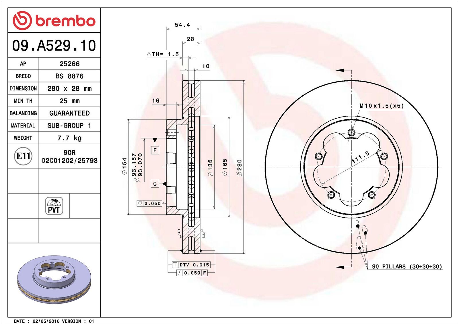 BREMBO 09.A529.10 - Bremsscheibe