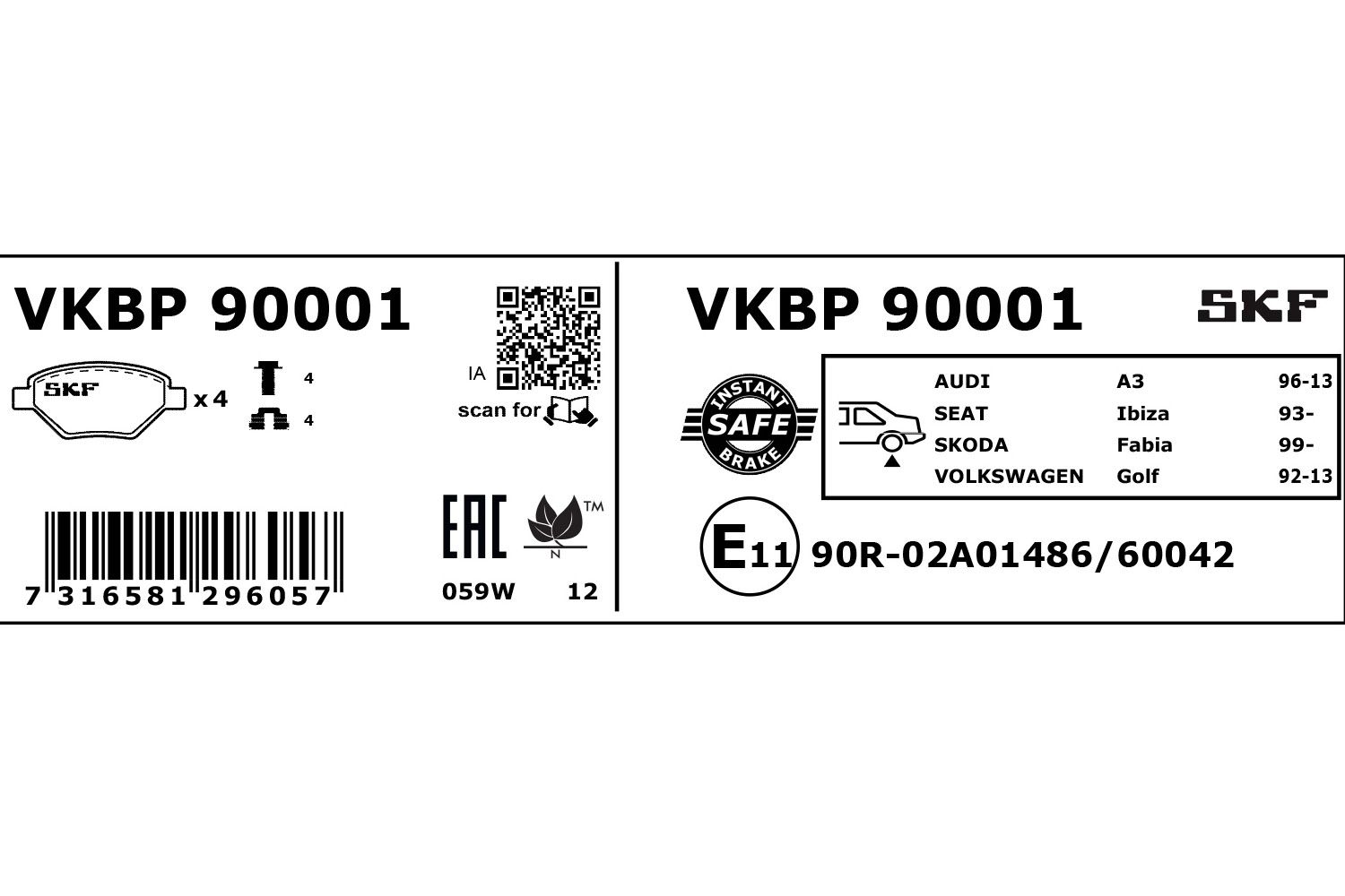 SKF VKBP 90001 - Bremsbelagsatz, Scheibenbremse