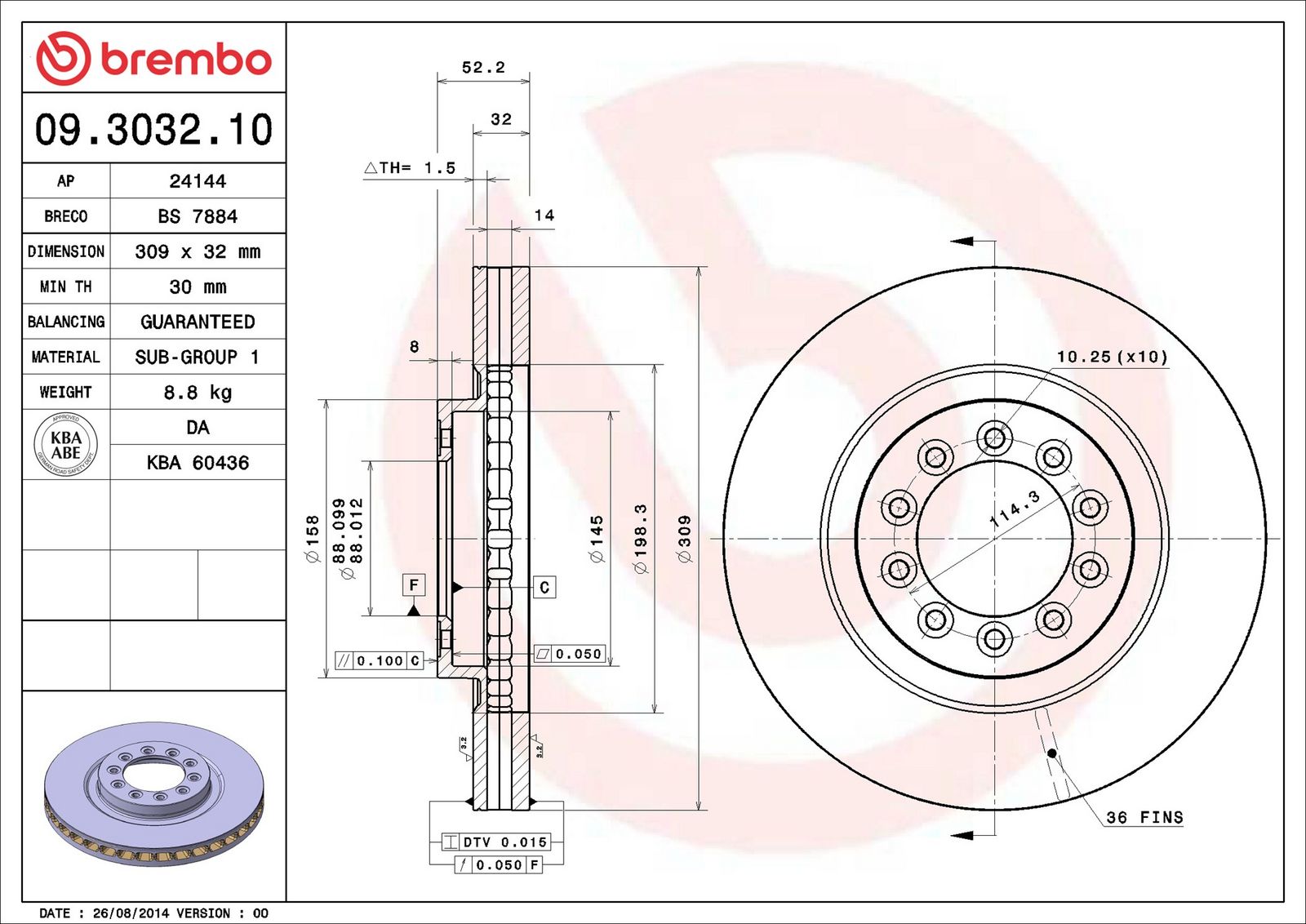 BREMBO 09.3032.10 - Bremsscheibe