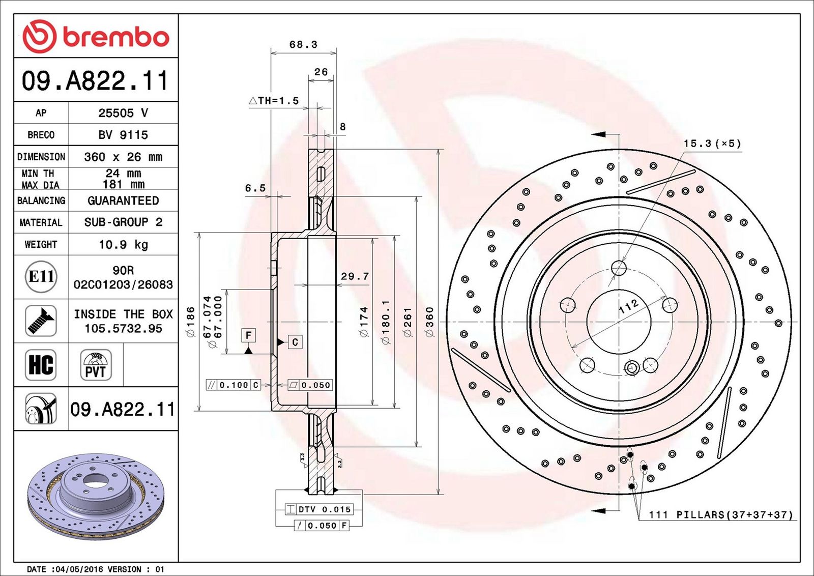 BREMBO 09.A822.11 - Bremsscheibe