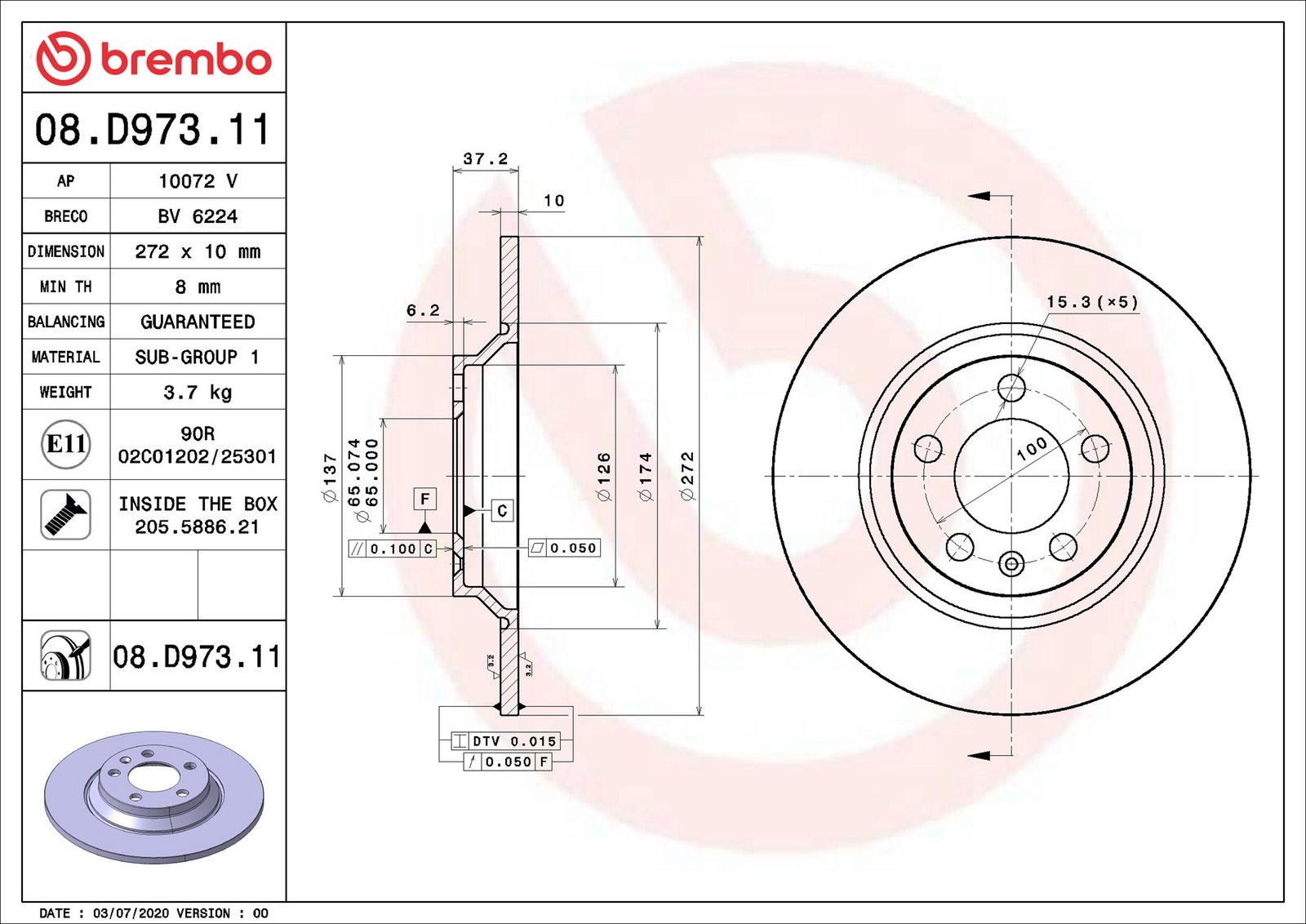 BREMBO 08.D973.11 - Bremsscheibe