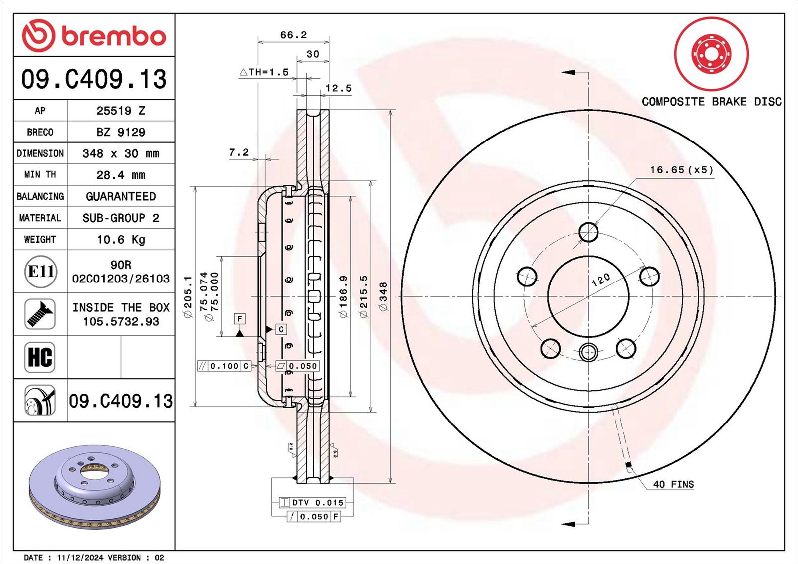 BREMBO 09.C409.13 - Bremsscheibe