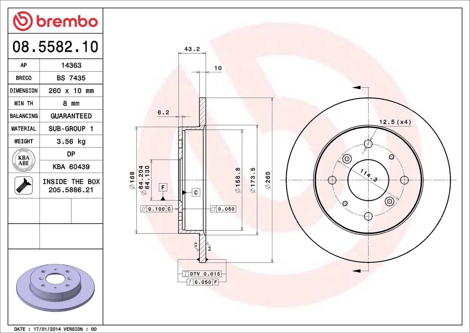 BREMBO 08.5582.10 - Bremsscheibe