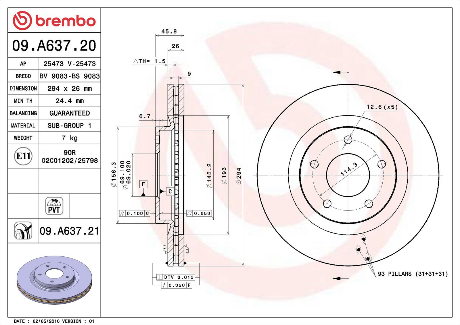 BREMBO 09.A637.21 - Bremsscheibe