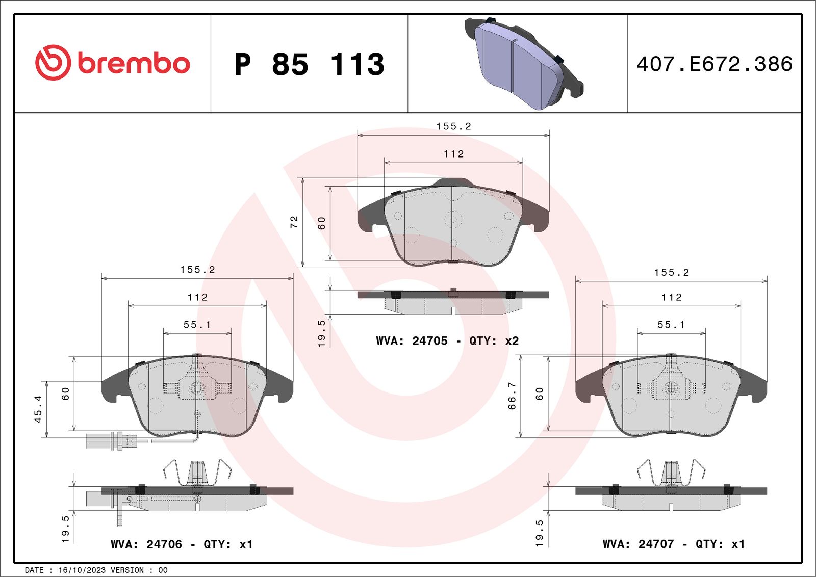 BREMBO P 85 113X - Bremsbelagsatz, Scheibenbremse