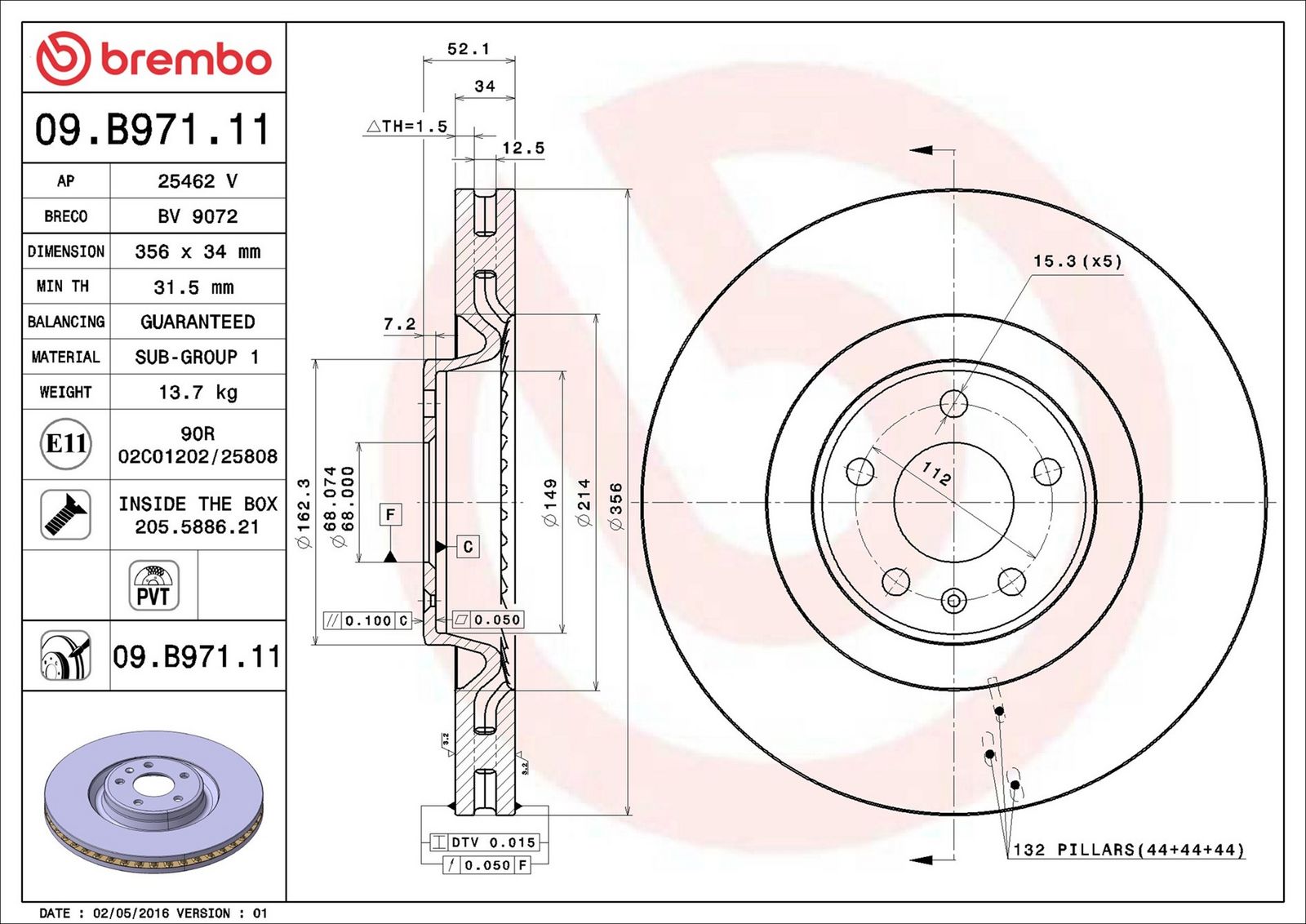 BREMBO 09.B971.11 - Bremsscheibe