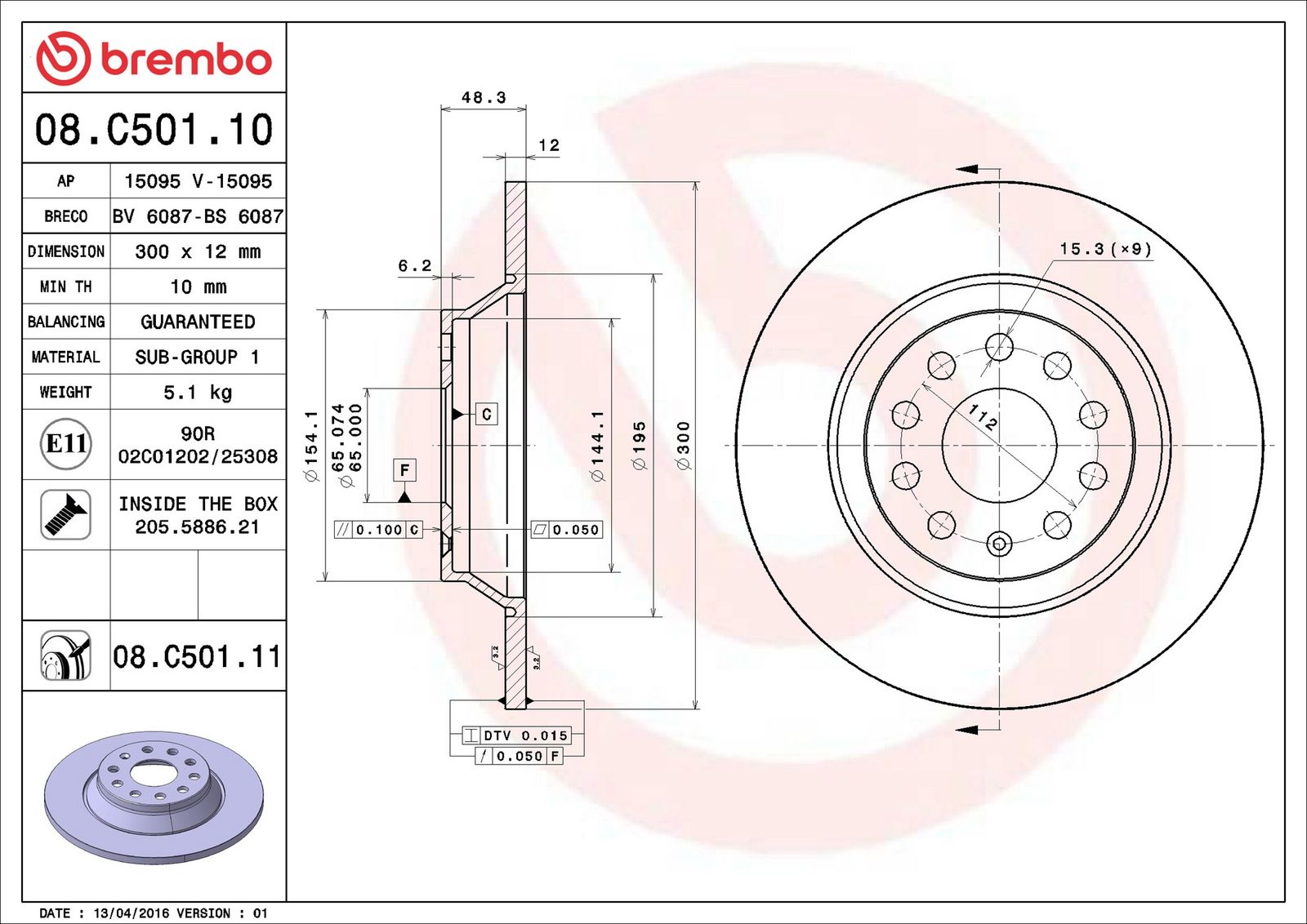 BREMBO 08.C501.11 - Bremsscheibe