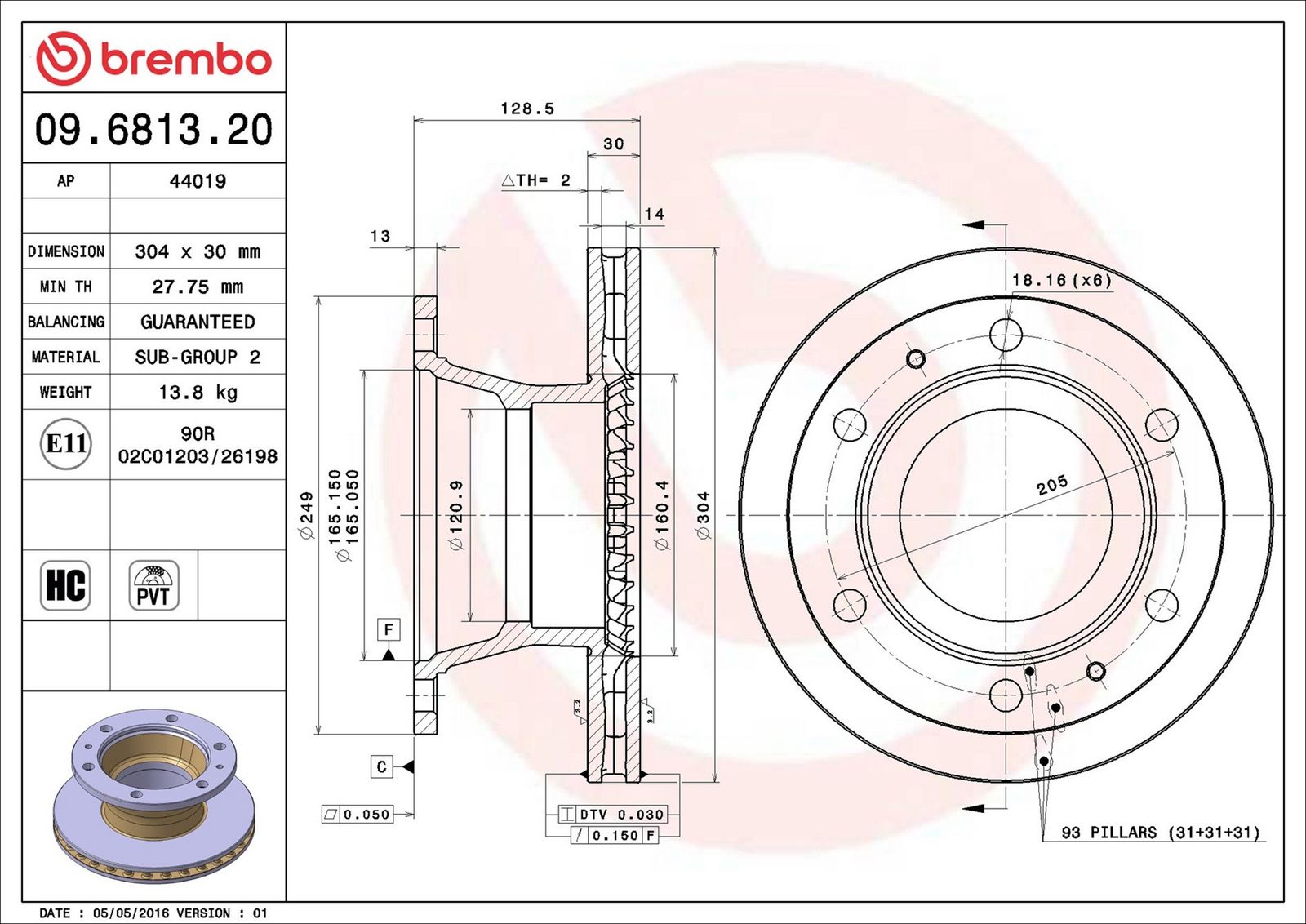 BREMBO 09.6813.20 - Bremsscheibe