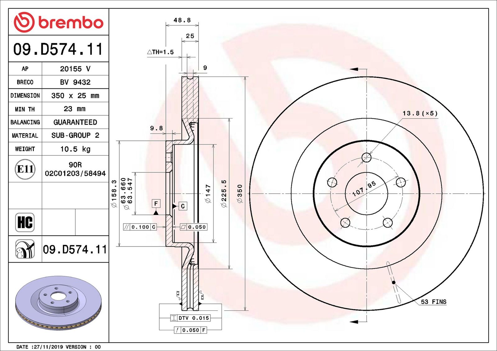 BREMBO 09.D574.11 - Bremsscheibe