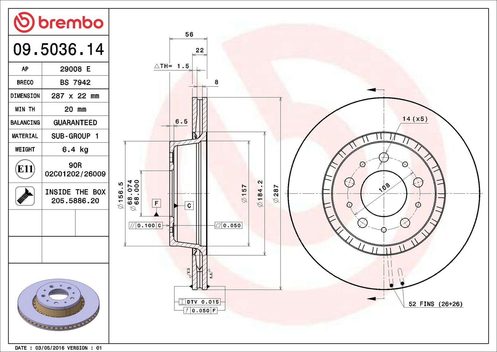 BREMBO 09.5036.14 - Bremsscheibe