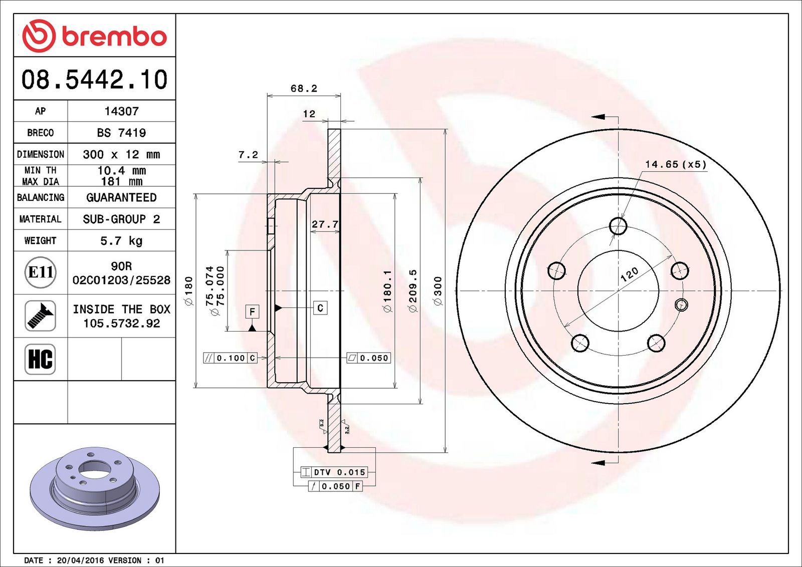 BREMBO 08.5442.10 - Bremsscheibe