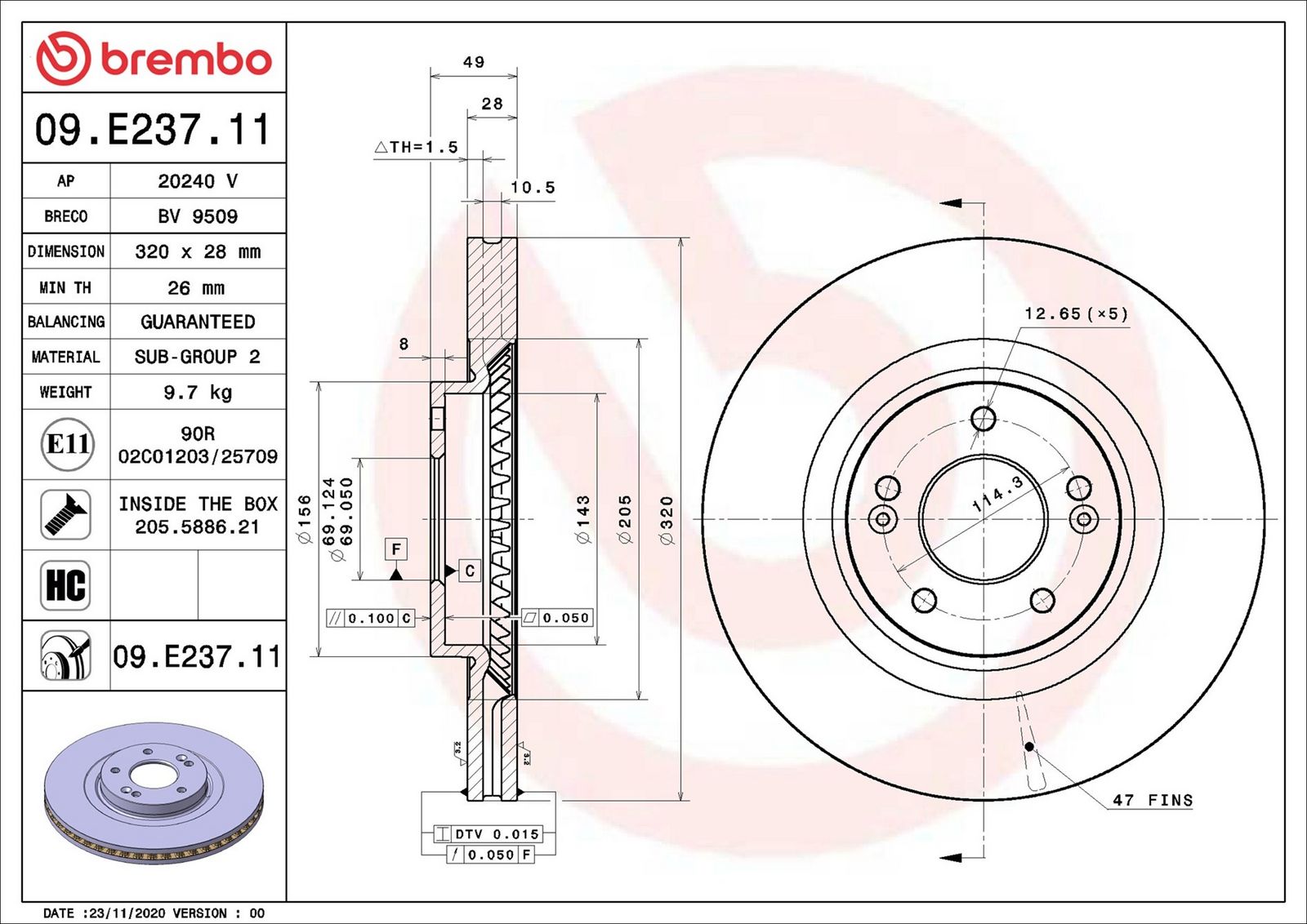BREMBO 09.E237.11 - Bremsscheibe